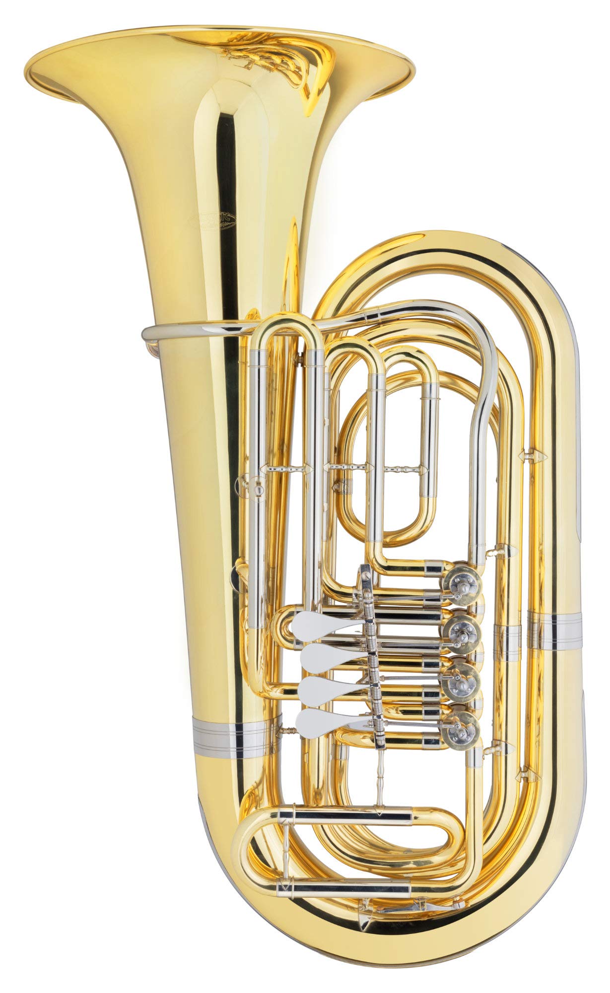 Classic Cantabile Brass T-180 3/4 Bb Tuba - 4 Ventile - Höhe: 91 cm - Neusilber Innen- und Außenzüge - Mundrohr aus Neusilber - Schallstück Ø: 37,5 cm, Bohrung Ø: 18 mm