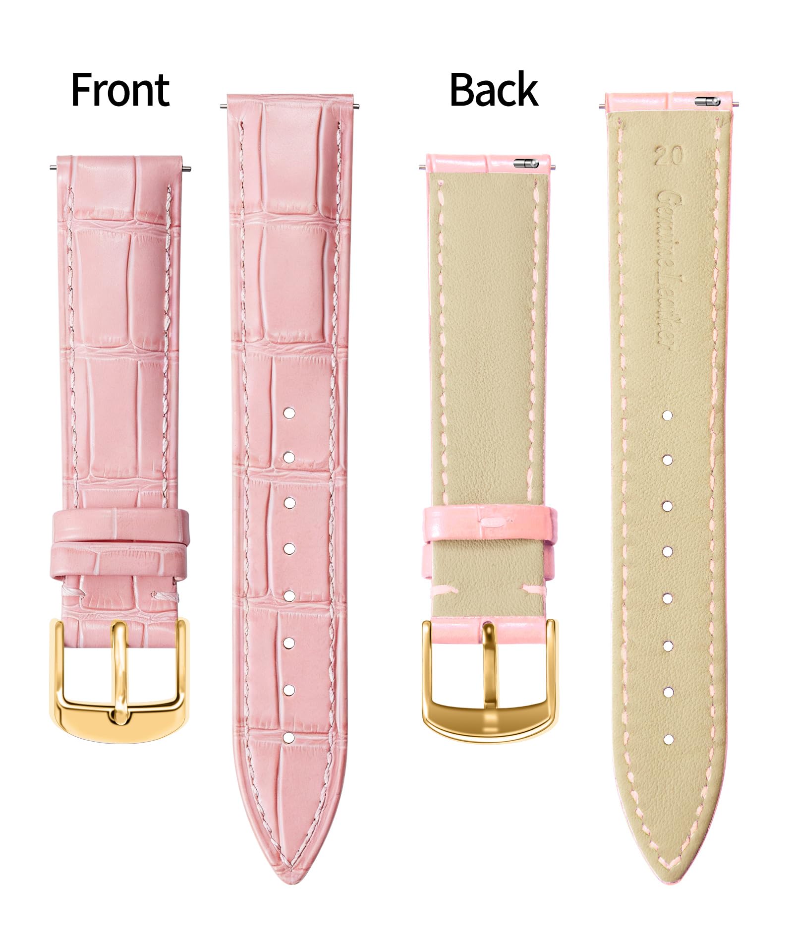 BINLUN Quick Release Leather Watch Straps Replacement Watch Bands Smart Watch Strap Crocodile Pattern in 10 Colors 13 Sizes with Silver/Gold/Rose-Gold Buckle for Men Women(10mm-24mm) — view 73