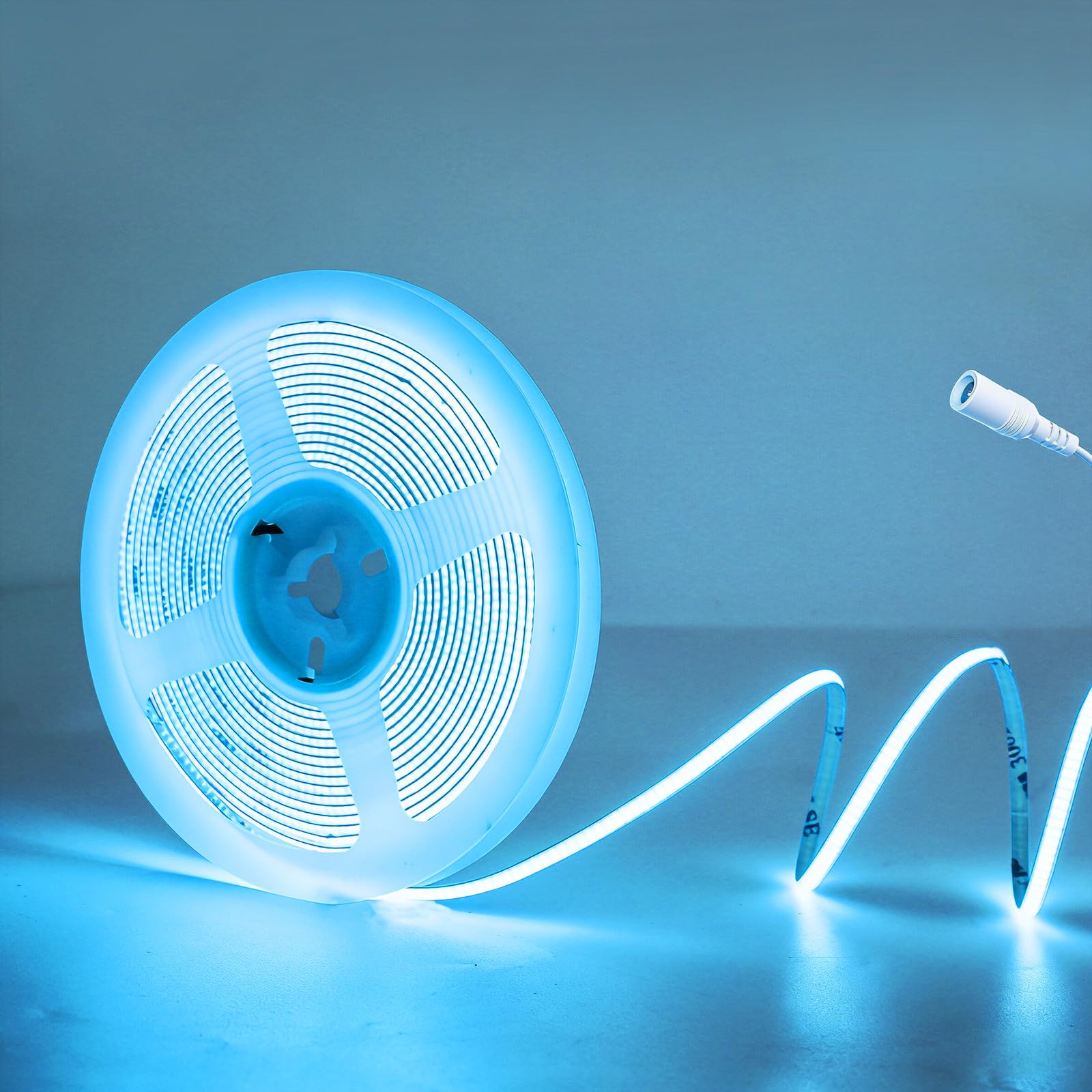 JBdusn 12V COB LED Strip 5m, Ice Blue Flexible LED Strip Lights with 480LEDs/M,CRI 90+, 2.7mm Width,Uniform Dotless LED Tape Light for Room Cabinet Home DIY Projects (Not Power Supply)