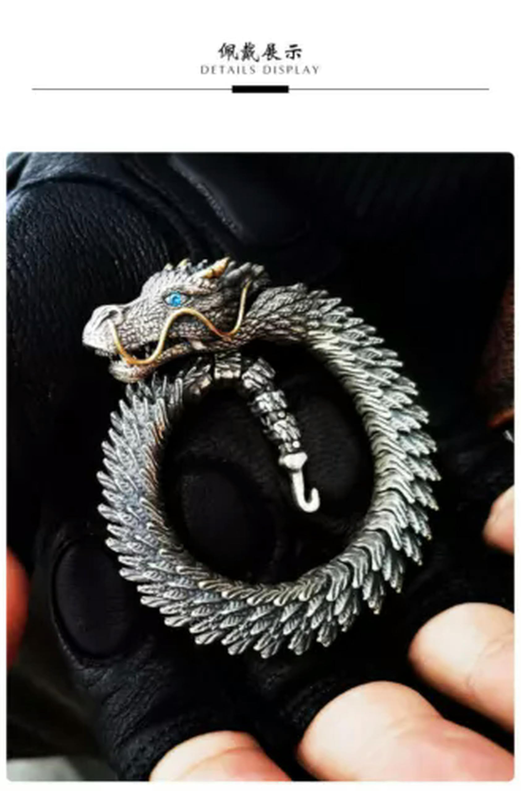 Bracciale Vichingo in Argento 925 con Drago/Serpente, Regalo da Uomo, Bracciale Rigido con Serpente da 20 cm