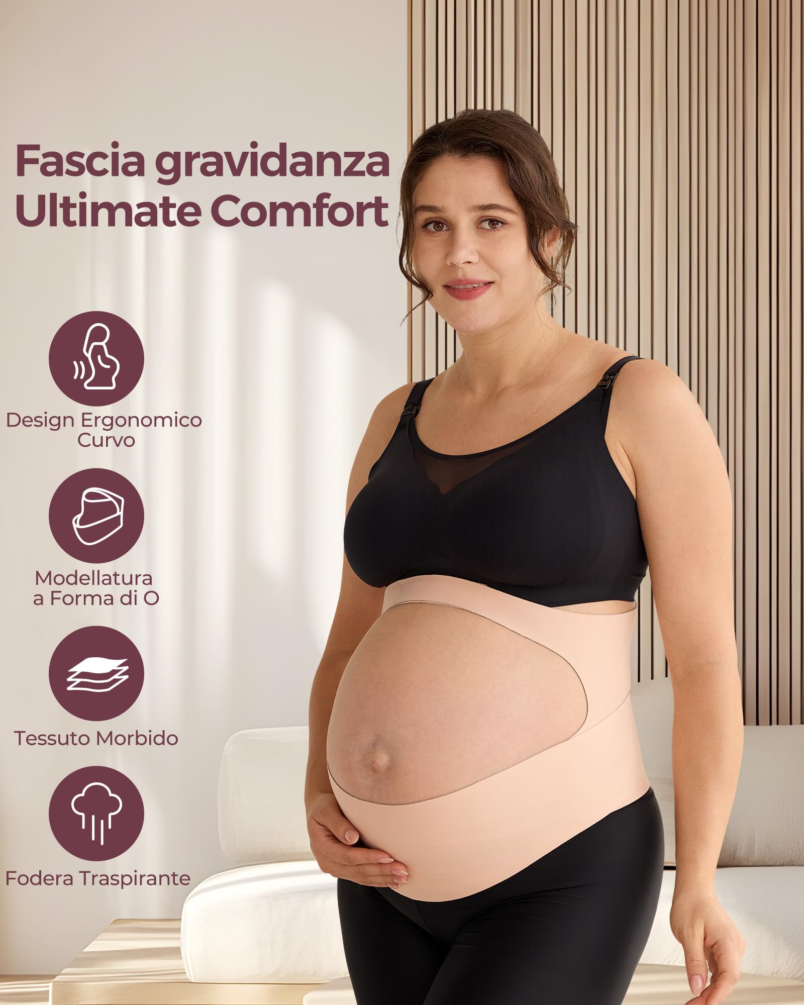 momcozy Fascia Gravidanza Sostegno Pancia e Schiena CozySupport Ergonomica, Pancera Gravidanza Traspirante con Supporto per la Vita, Discreta