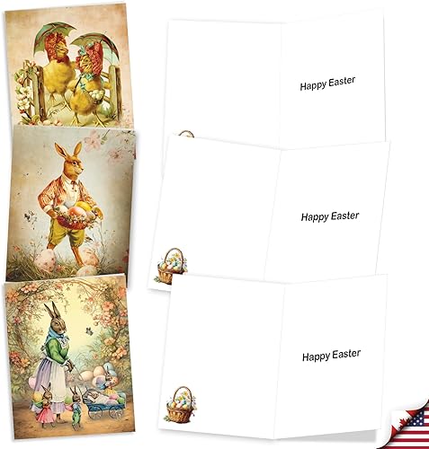 Miniatura 9 de The Best Card Company Juego de 20 tarjetas de Pascua surtidas de 4 x 5.12 pulgadas con sobres (10 diseños, 2 de cada uno) conejitos con flores