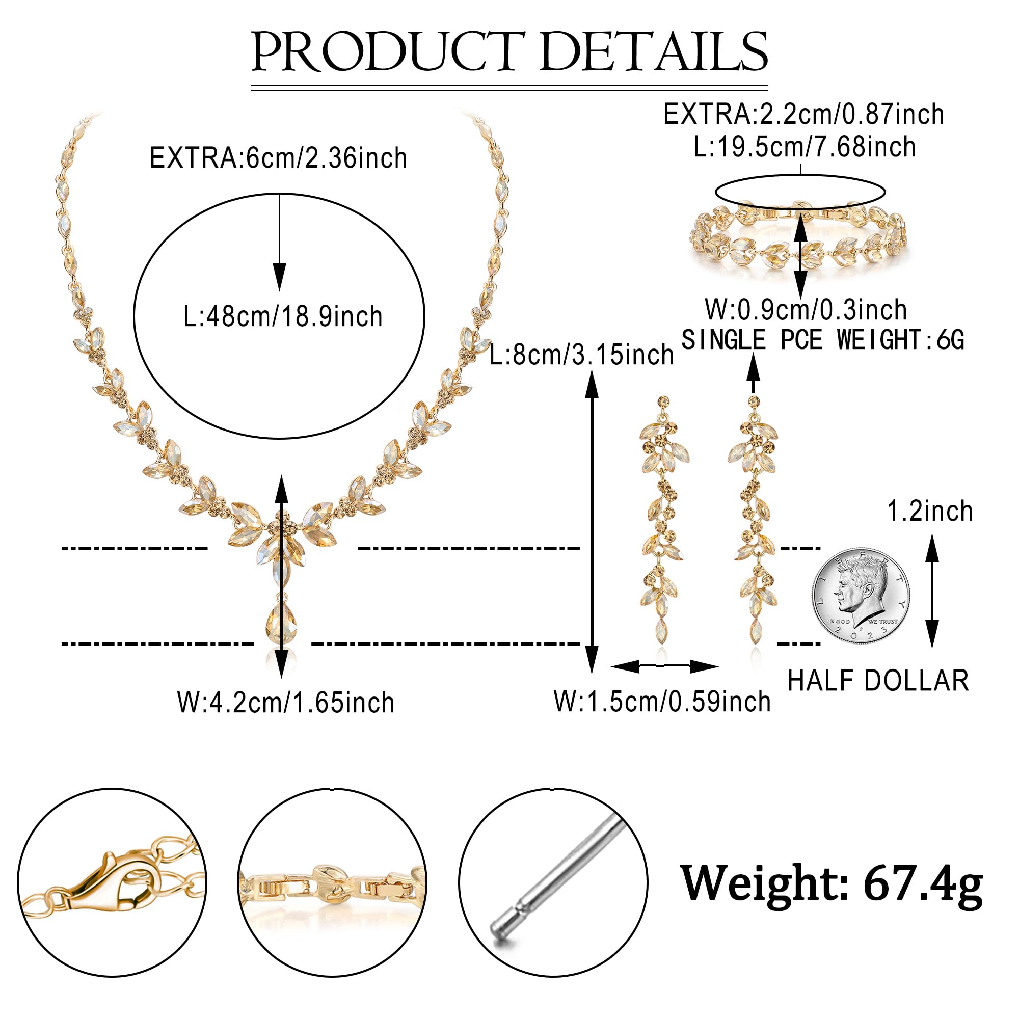 EVER FAITH Marquise Cristalli Party Set Gioielli per la Sposa, Splendido Foglia Strass Collana Orecchini pendenti Tennis Bracciale Marrone Oro-fondo
