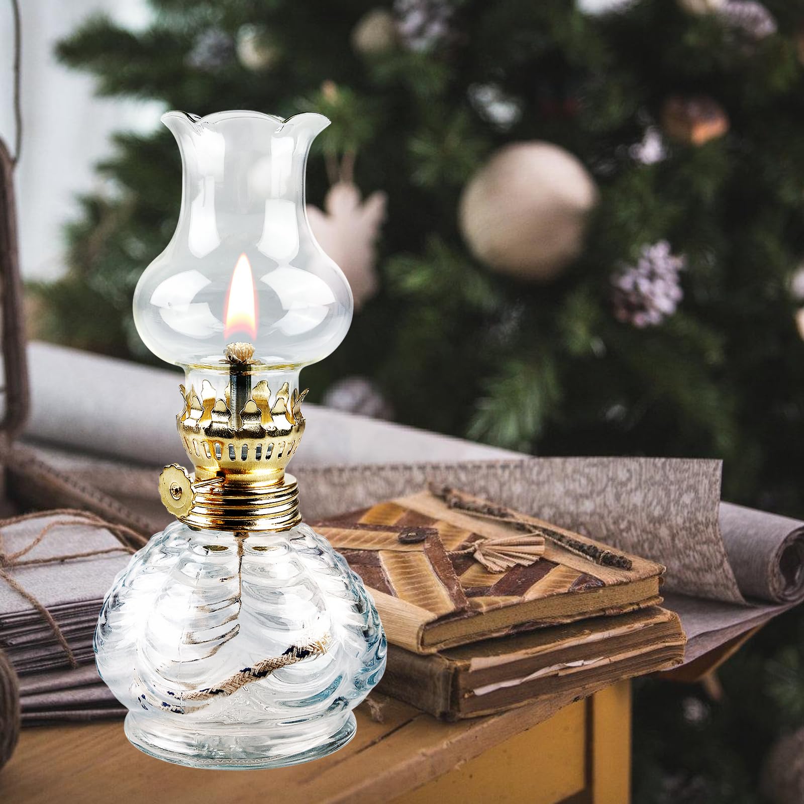 Lampada a Olio, 2 Lanterne a Petrolio in Vetro, Retro Nostalgia Trasparente, Luminosità Regolabile per Soggiorno, Sala da Pranzo