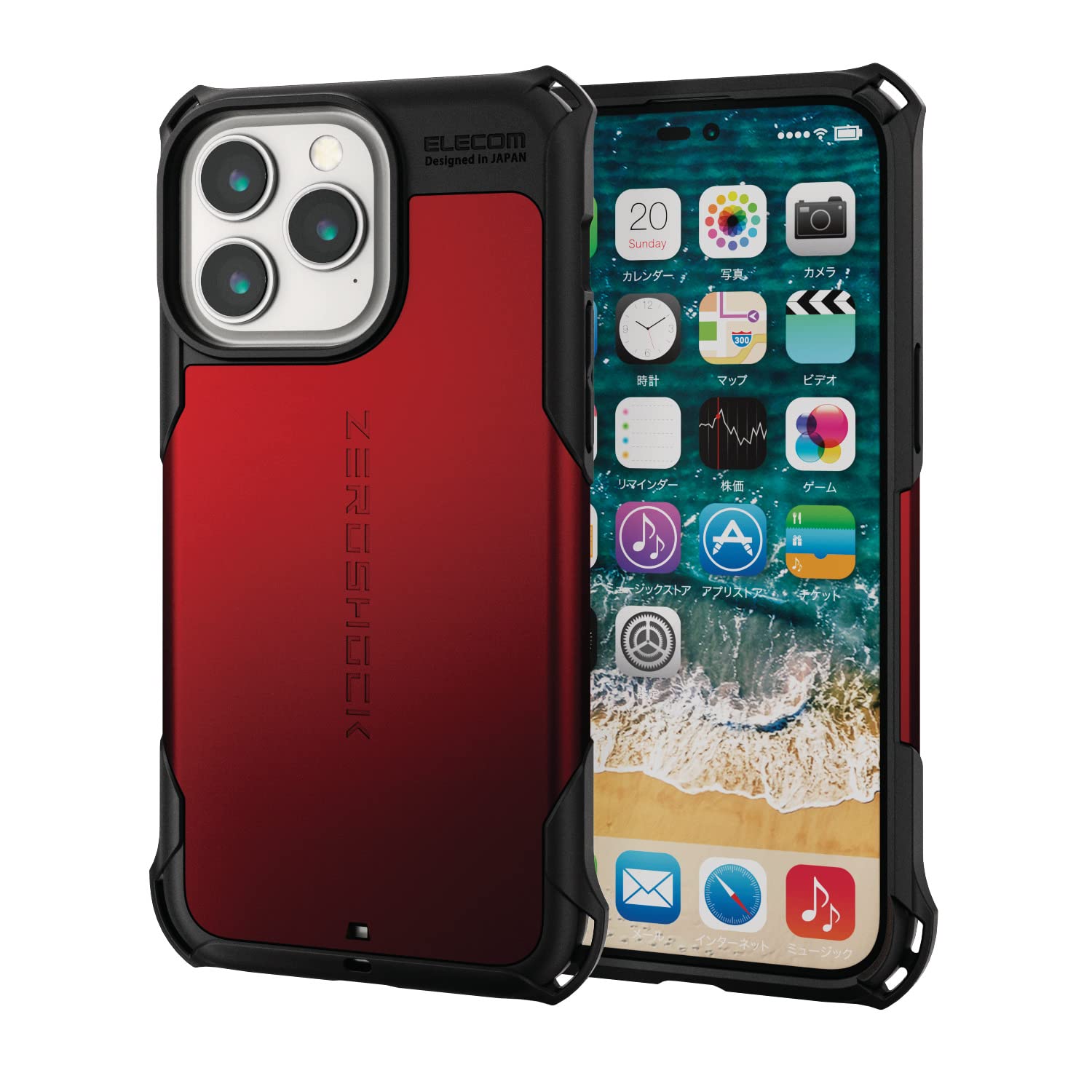 エレコム iPhone 14 Pro Max ケース カバー 耐衝撃 衝撃吸収 ZEROSHOCK [衝撃吸収フィルム付き] ストラップホール付き レッド PM-A22DZERORD