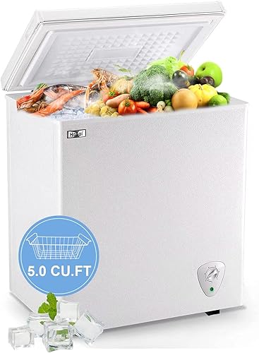 WANAI - Congelador de pecho compacto de 5.0 pies cúbicos con 7 termostatos ajustables en la parte superior de la puerta abierta, compresor de