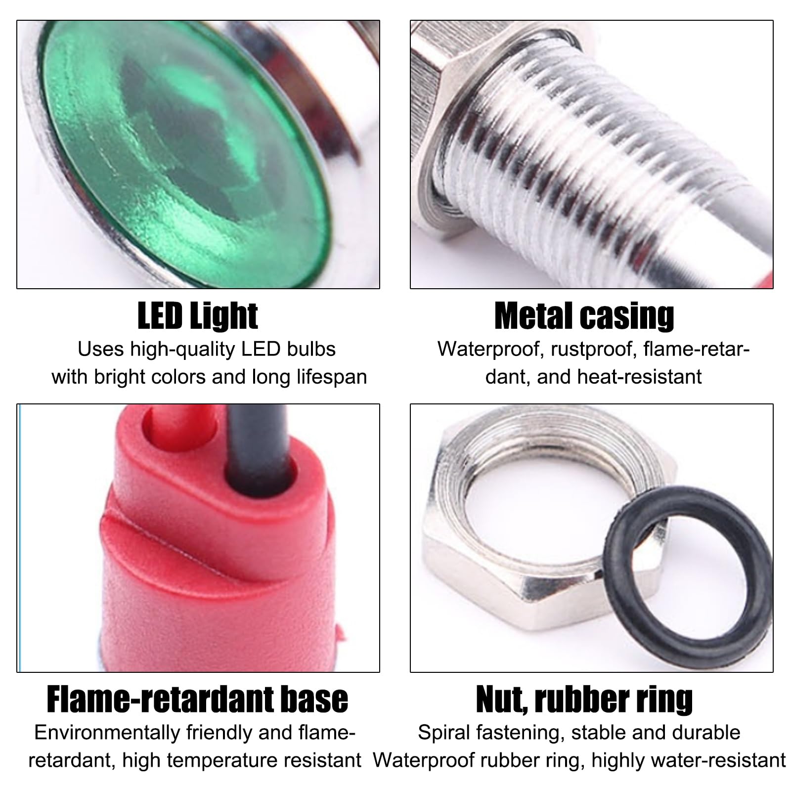 Joycabin 10 luci LED in metallo da 8 mm, con cavo da 15 cm, impermeabili, AC/DC, 12 – 24 V, per moto, furgoni, barche, auto (giallo, verde, blu, rosso, bianco)