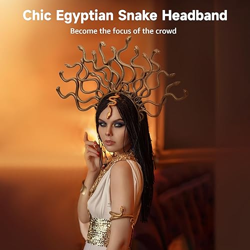Miniatura 2 de Medusa - Diadema de serpiente egipcia, divertida diadema de serpiente egipcia para Halloween, aro de plástico flexible, tocado decorativo para