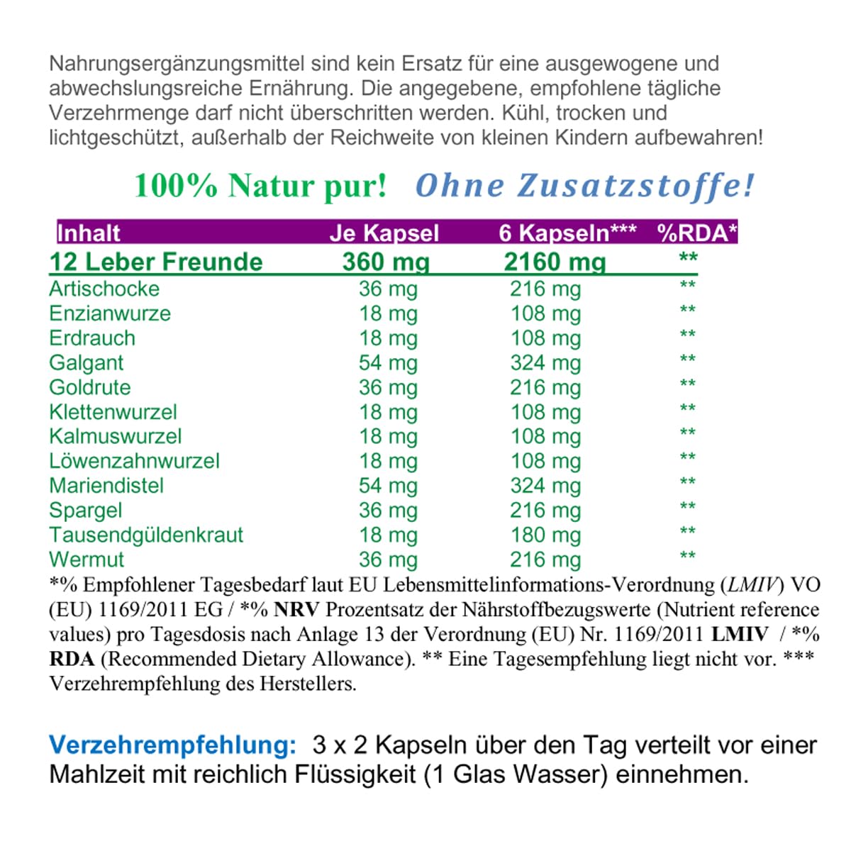 LEBER Vital Komplex 360 KAPSELN 12 Leberfreunde plus Leberkräuter Bitterkräuter Bitterstoffe MARIENDISTEL ARTISCHOCKE LÖWENZAHN WERMUT ENZIAN...100% NATUR pur. OHNE Zusatzstoffe 26314