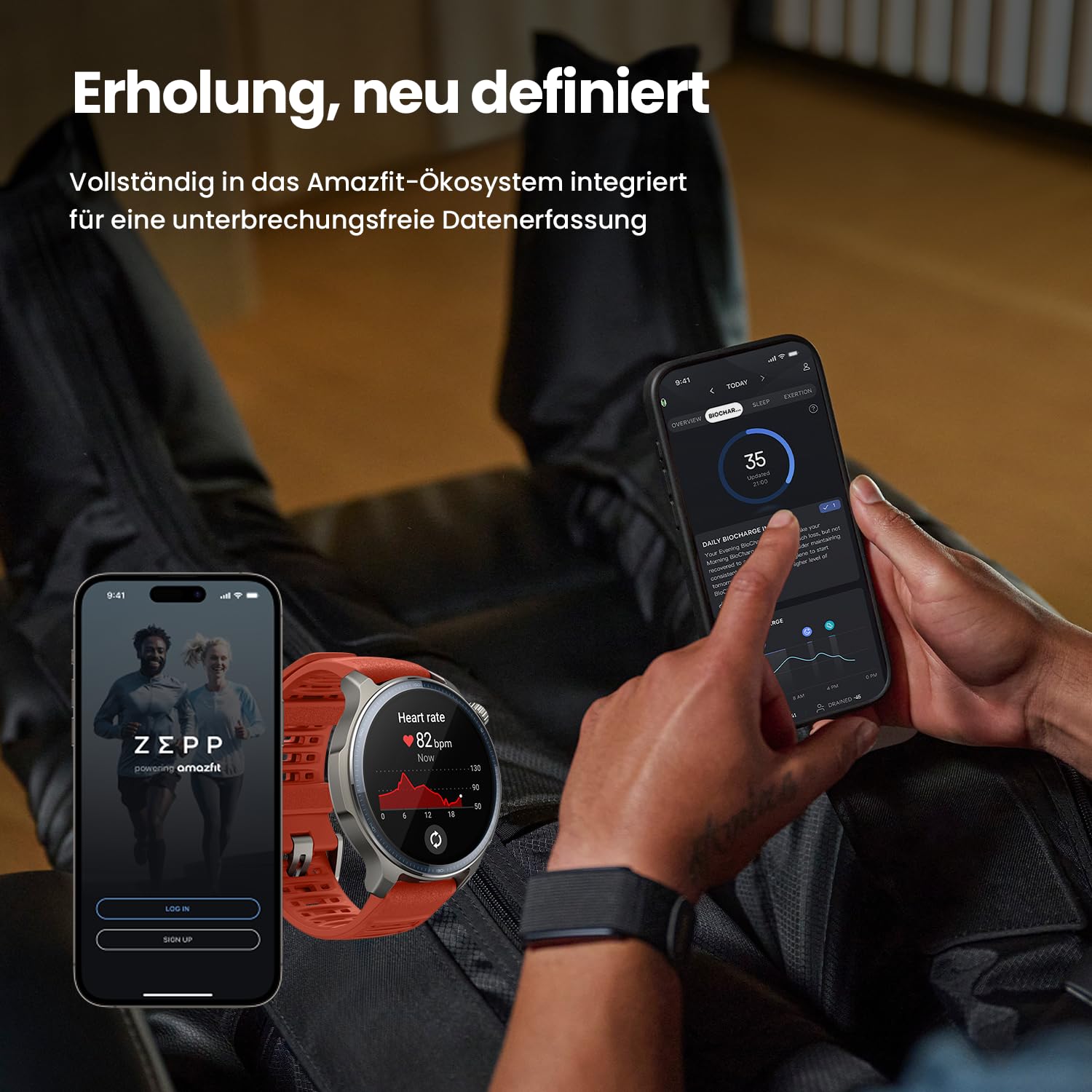 Amazfit Helio Strap Smart Band Fitness-Tracker, 24/7 Aktivitäts und Schlaftracker mit Herzfrequenz, 10 Tage Akkulaufzeit, 50+ Sportmodi, Krafttraining, HYROX, Kein ABO erforderlich für Android&iPhone