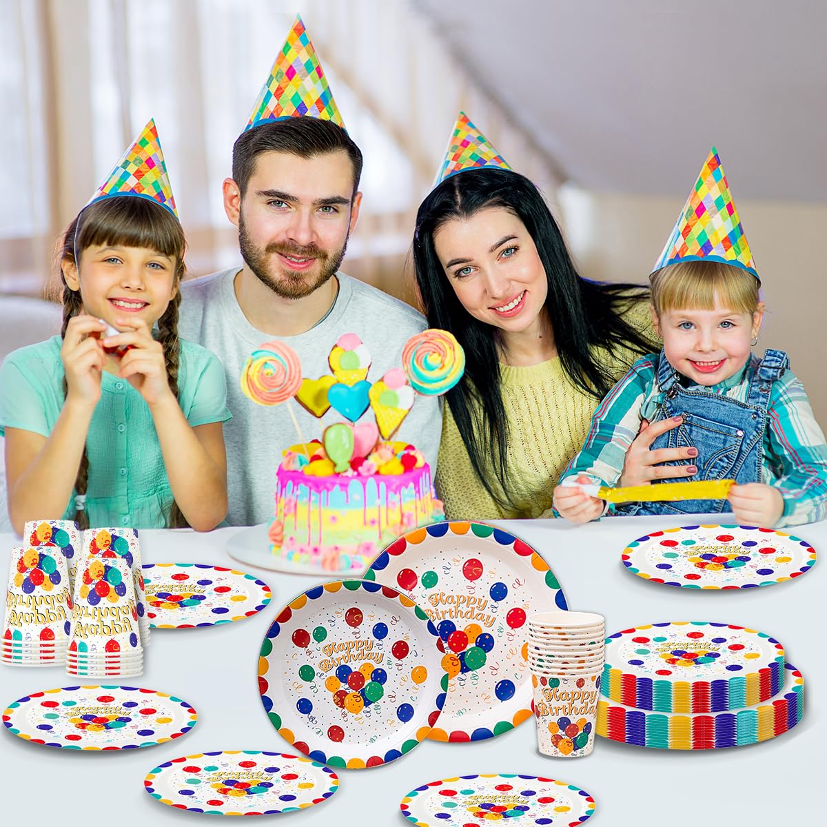 Set Stoviglie Per Feste Compleanno - 52 Pezzi Per 10 Ospiti Con Tovaglia E Decorazioni - Foto 6