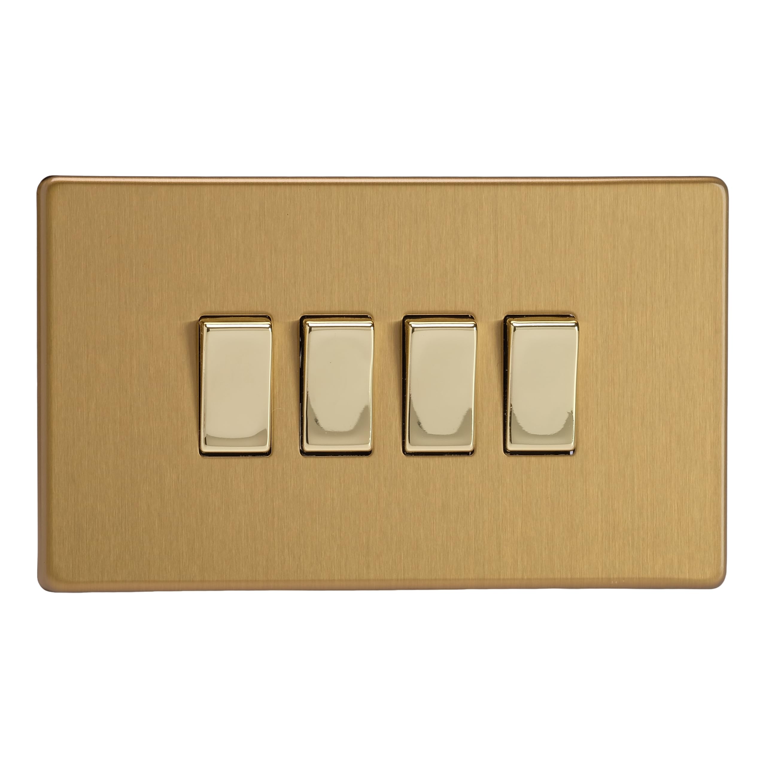 Switch Brass Quad Light 10A 4-Gang 2-Way Screwless Brushed Varilight XDB9S
