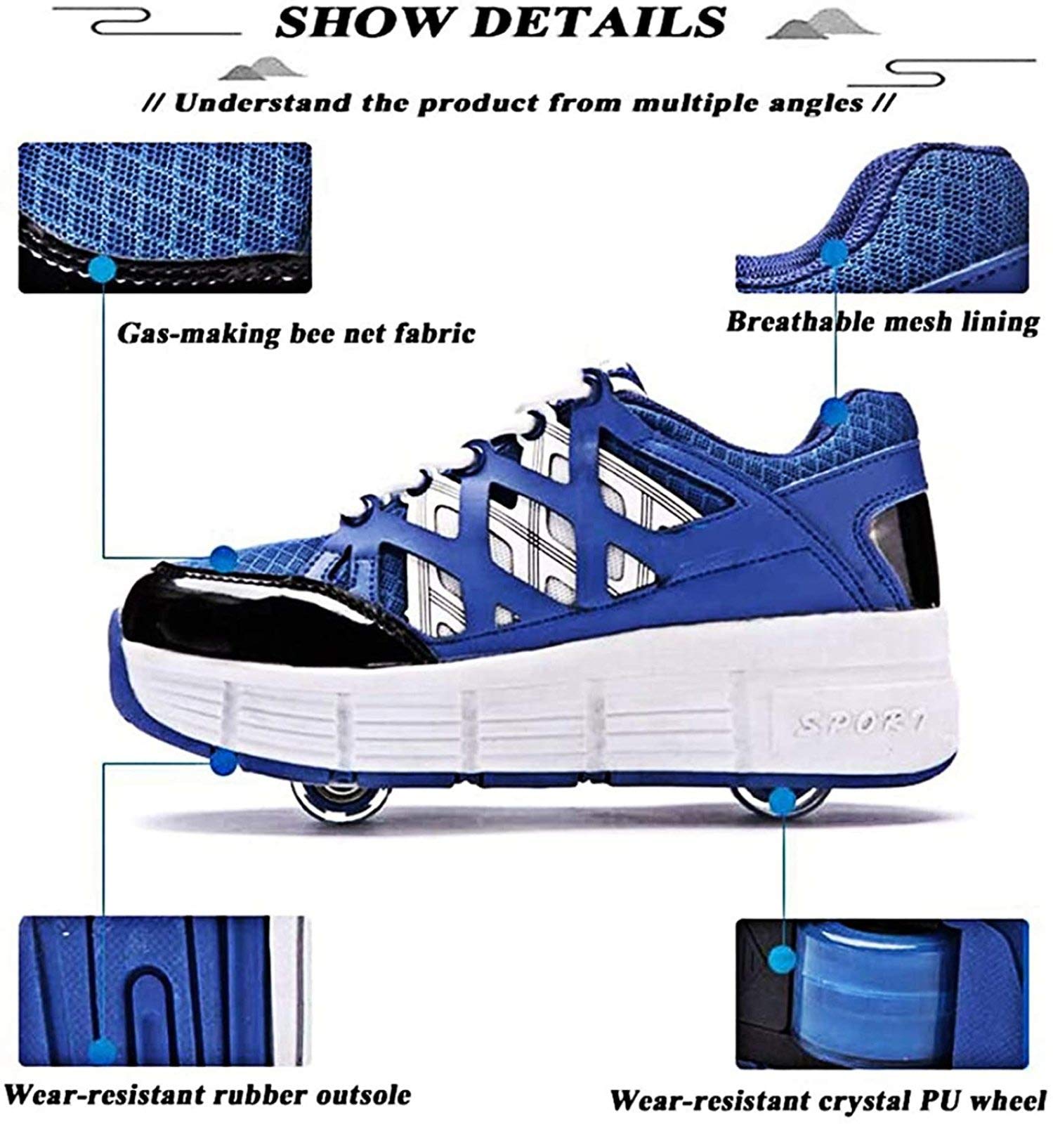 XPF Ragazzi Ragazze LED Pattini A Rotelle Pattini Luminosi con Ruote Doppie/Singole Scarpe da Ginnastica per Esterni Scarpe da Ginnastica per Adulti Bambini,Blue-32
