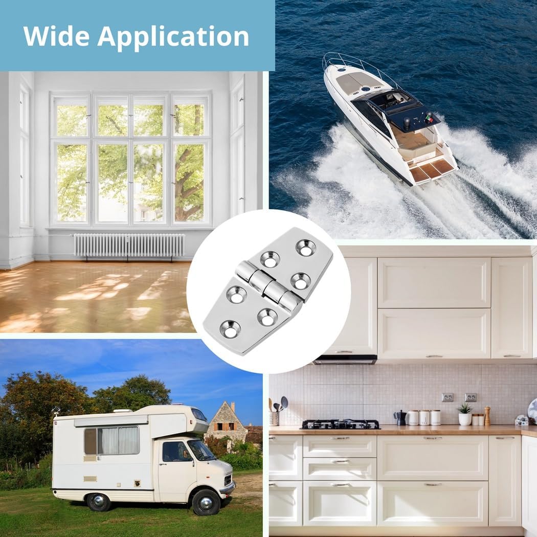 4 Pcs Stainless Steel Boat Hatch Hinges, Marine Grade Flush Door Hinges with Screws, 3×1.5In Heavy Duty Polished Hinges for Yachts, Boats, Windows, Cabinets