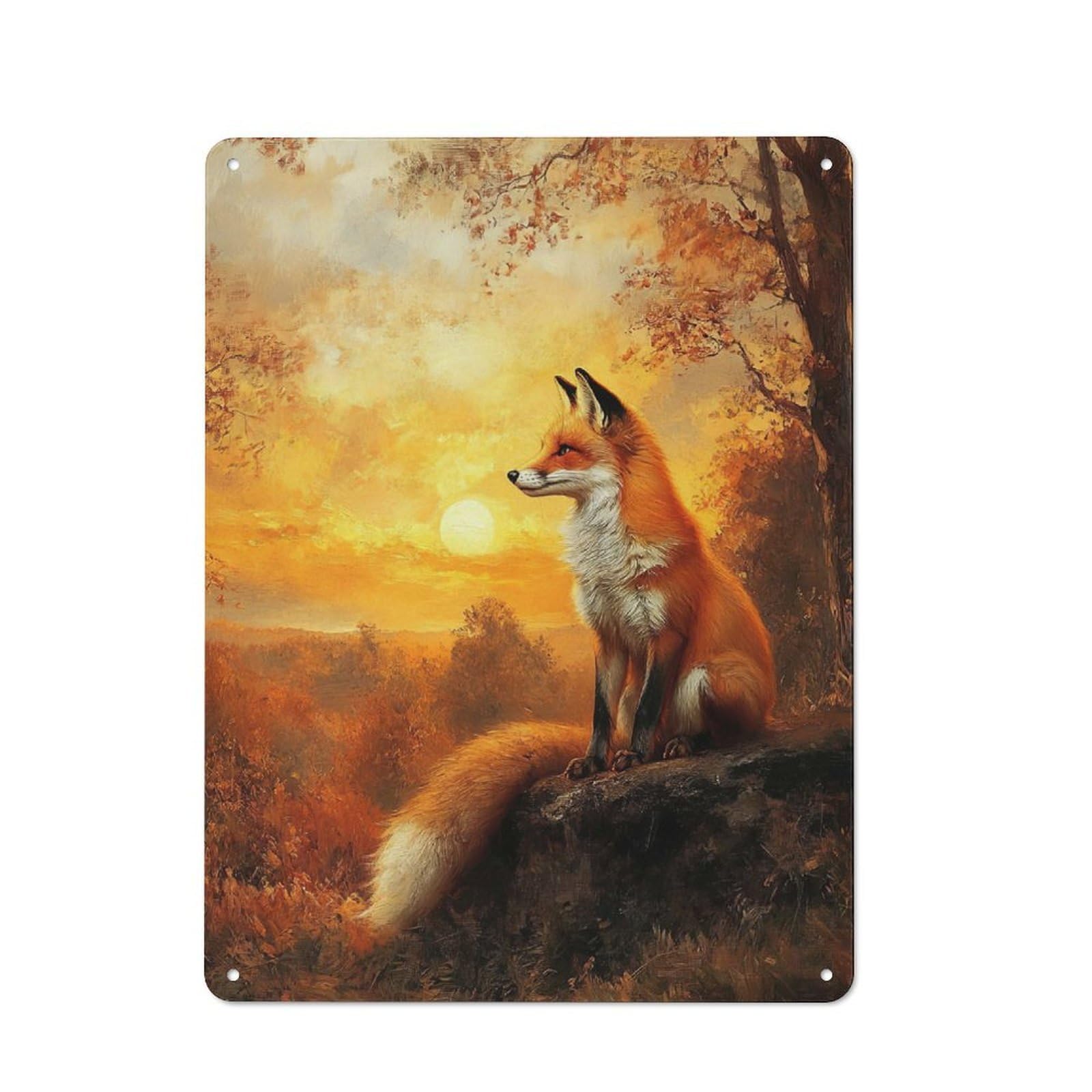 Junmoney Fox At Sunset Vintage Garden Room Metal Sign 40X30cm, Garden Room Wall Plaque For Patio Bar, Workshop, Shed Or Kitchen
