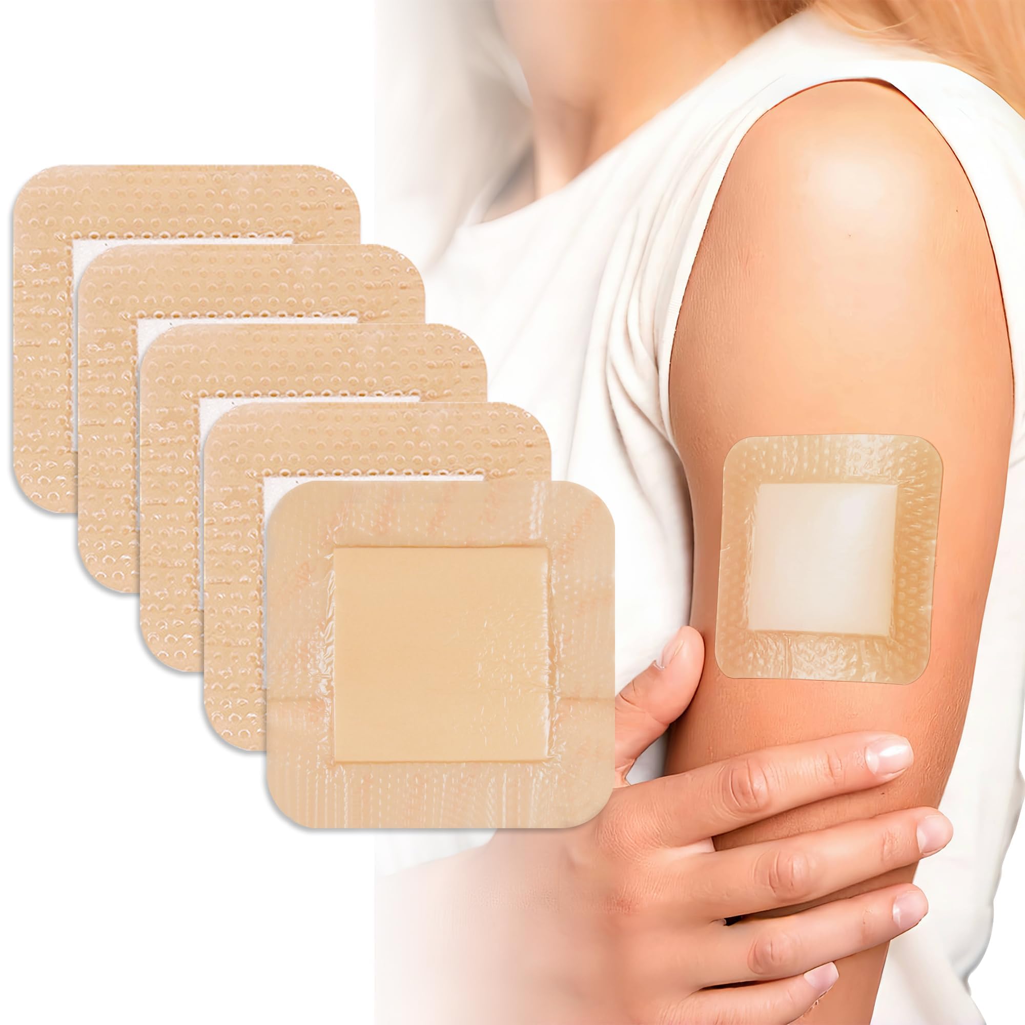5Pcs Bed Sore Dressing, 5x5cm Waterproof and Sterile Adhesive Dressing for Bedridden Patient, Foam Dressing Pads for Wounds, Skin-Friendly Dressing-picture-10