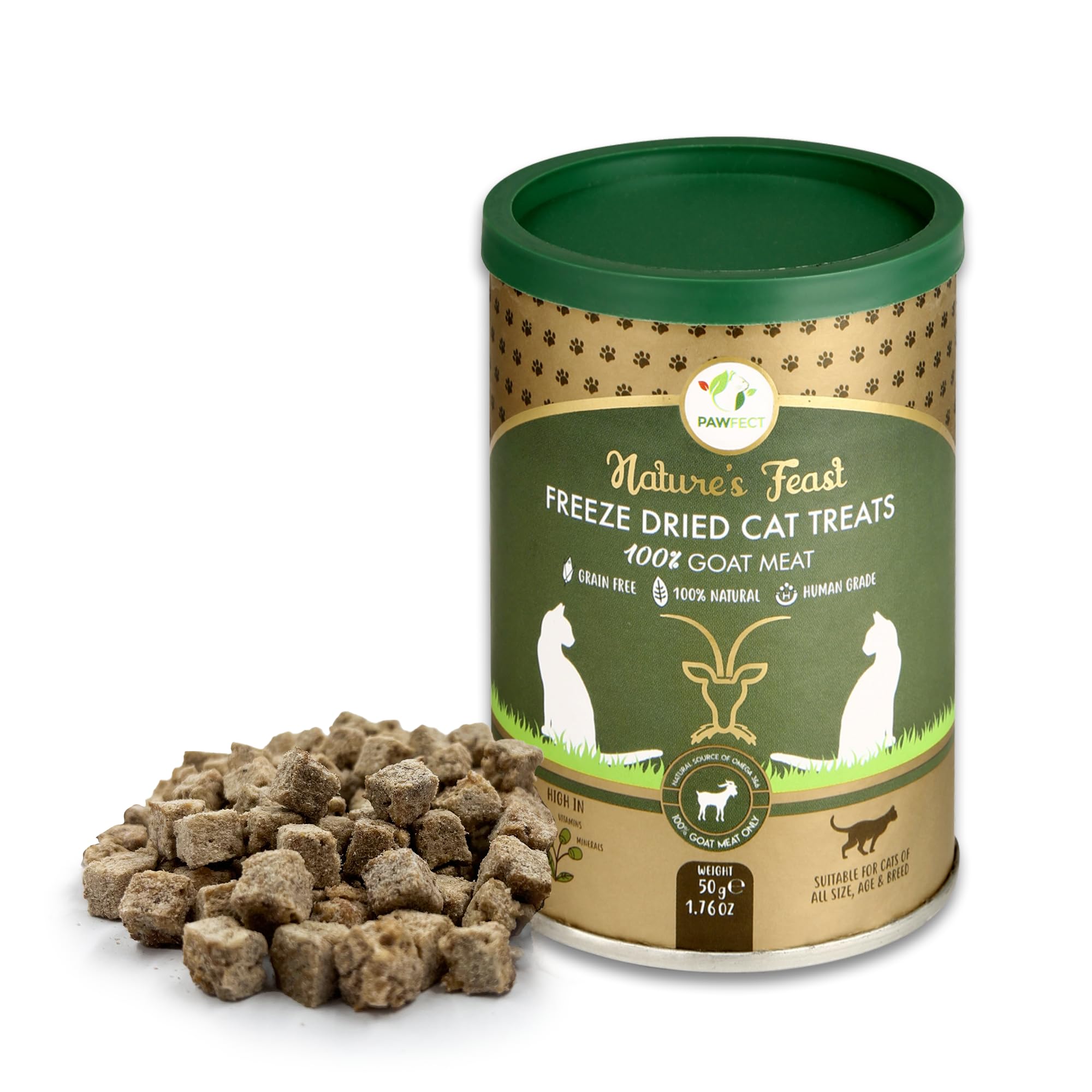 Pawfect Nature's Feast Freeze-Dried Goat Meat Treat| 100% Natural| Hypoallergenic| Easily Digestible| Grain-Free| Training Treat| High Protein| Low Fat| Single Ingredient| (50g/1.76oz)