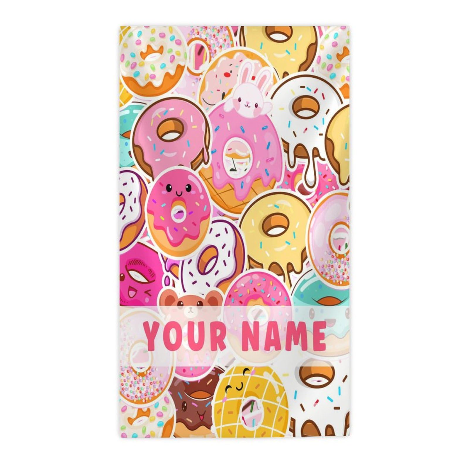 FLEXIMX Girls Beach Towel - Personalized Donut Towels Gift for Kids Adults Women - 60x30 Inches Pink Lightweight Quick Dry Custom Towel for Pool