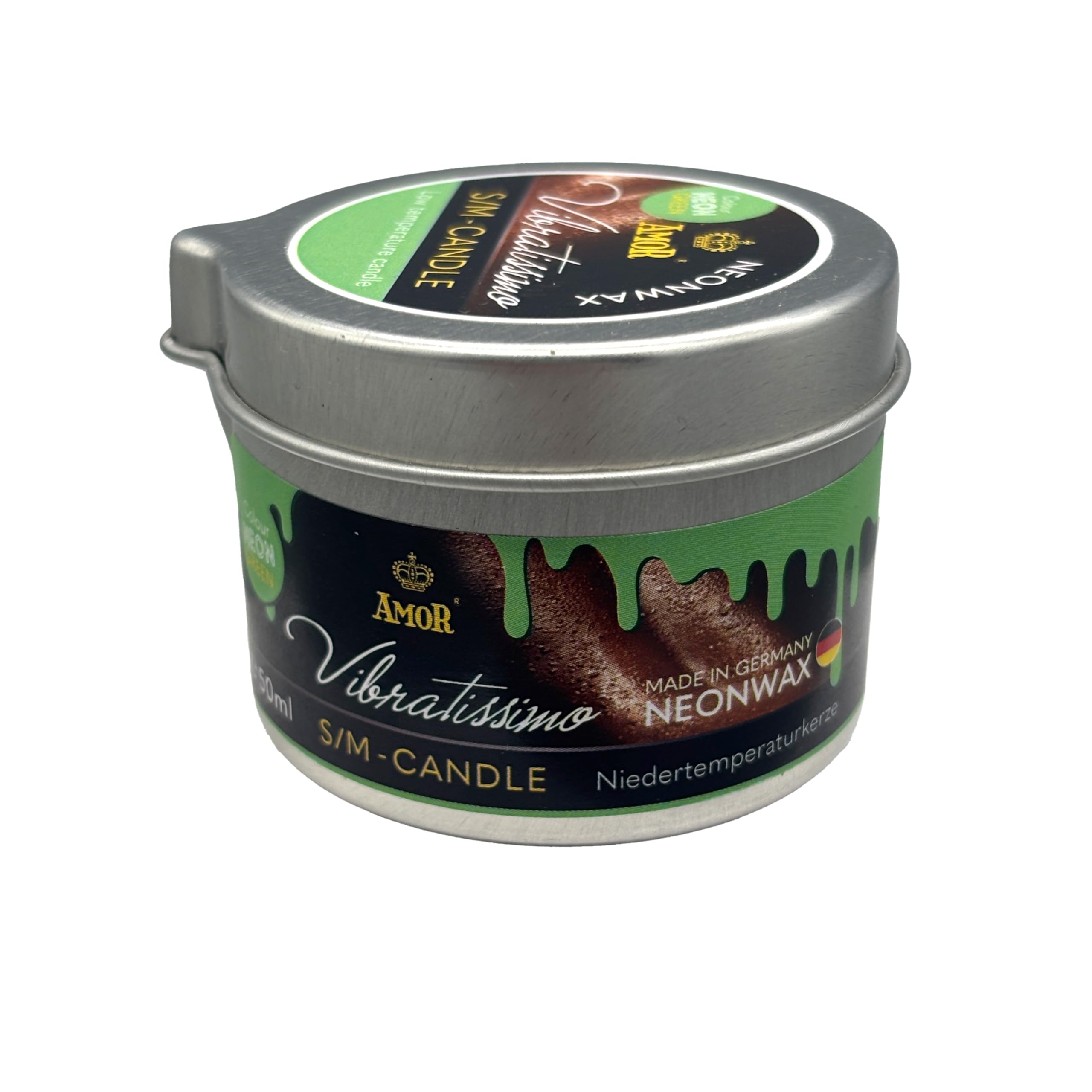 VIBRATISSIMO vela S/M NEON GREEN 50 ml | vela de cera de baja fusión color verde neón | cera de vela de calidad sin olor | vela de goteo para juegos eróticos | vela de masaje romántico para parejas