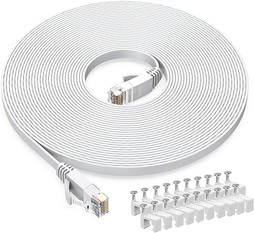 Miniatura 16 de BUSOHE Cable Ethernet Cat6 de 30 pies, color blanco, Cat-6 plano RJ45 para computadora, Internet LAN, red Ethernet, cable de conexión Ethernet - 30