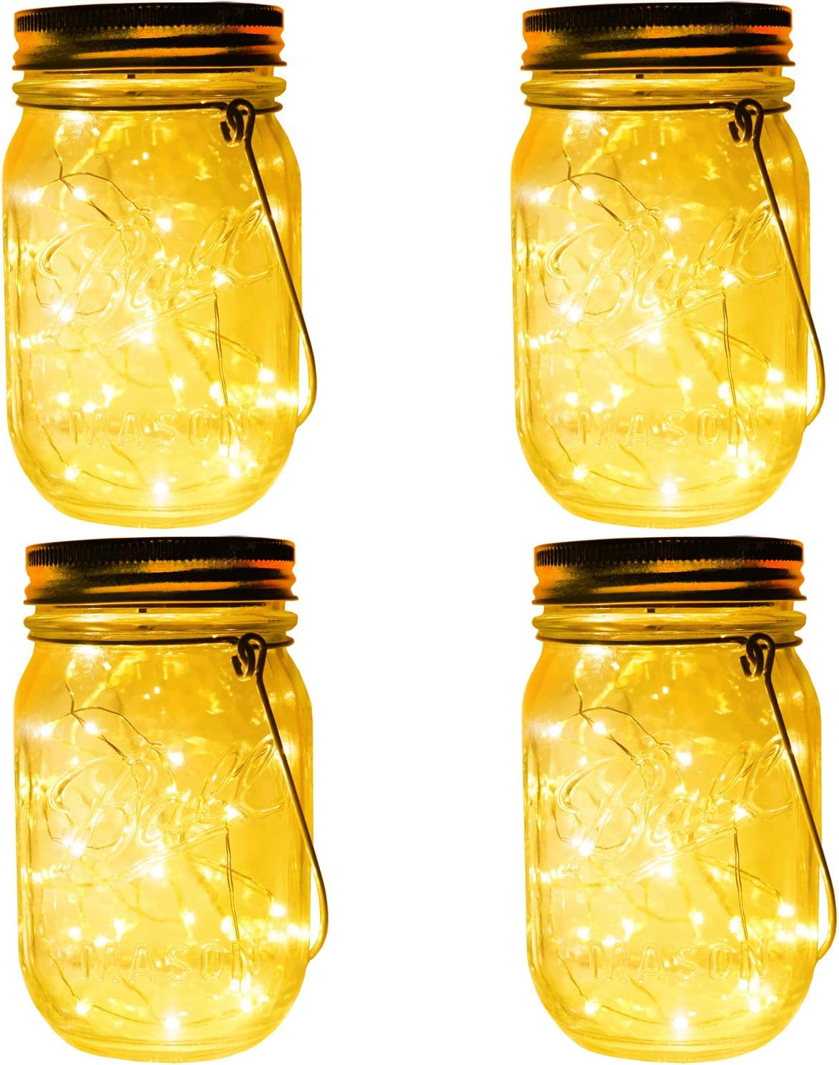 4-Pack 30 LEDs Solar Powered Mason Jar Lights, Watrproof Outdoor Hanging Led Fairy Firefly String Lights Lanterns,Best Patio Wedding Party Deck Garden Decor