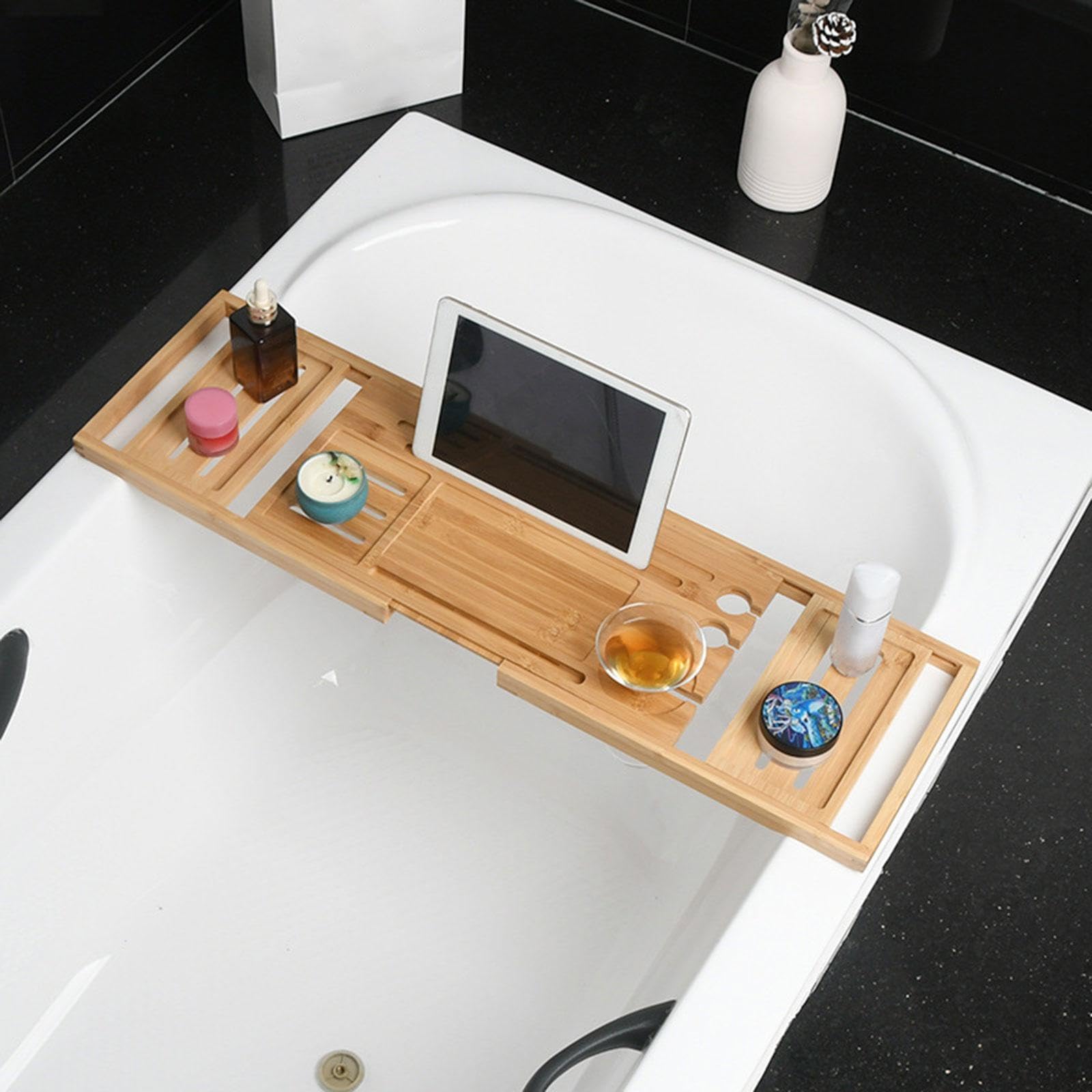 Bandeja De Bañera De Bambú Ajustable | bambú natural, antideslizante, ajustable, soporte para vaso