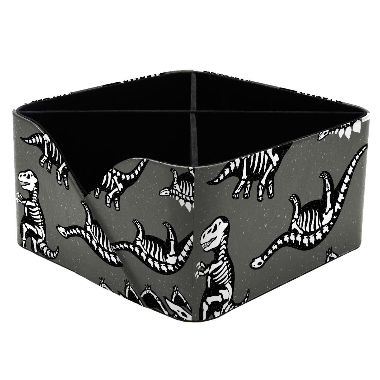 KengjuTesu Funny Sketchy Fossil Dinosaurs Cartoon Dino Pattern Desktop Organizer Pen Holder, Rectangular Pencil Cup for Office, Study and Makeup Stations