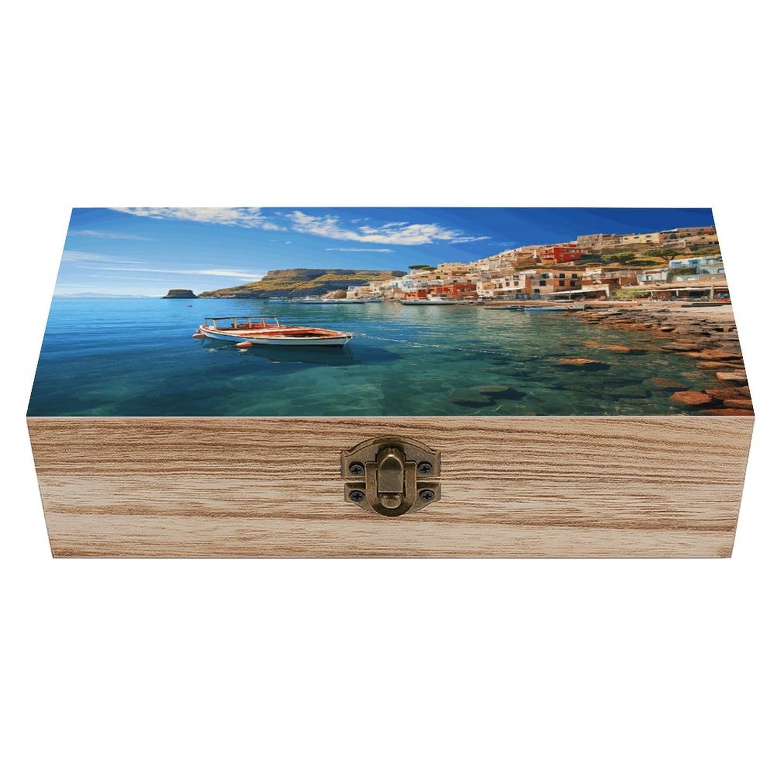 Adfgyerh Style Seaside Town Bins Solid Wood，Jewelry Box Retro And Exquisite，Storage Box Used For Storing Photos, Souvenirs, Letters, Gifts, And Jewelry.