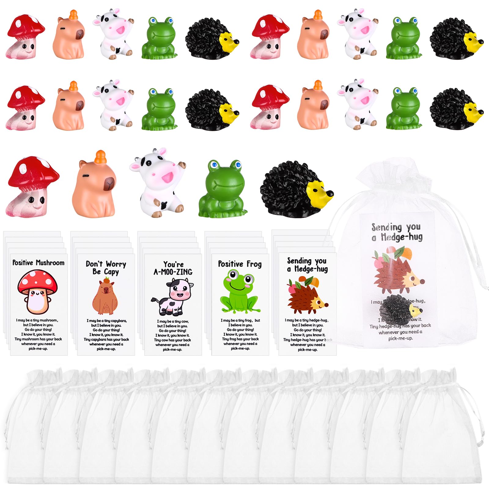 75 Pcs Employee Appreciation Gifts Bulk Animal Pun Inspirational Note Cards Funny Resin Animals Organza Bags Leaving Gifts Thank You Gift for Teacher Staff Coworkers Nurse Office School Supplies