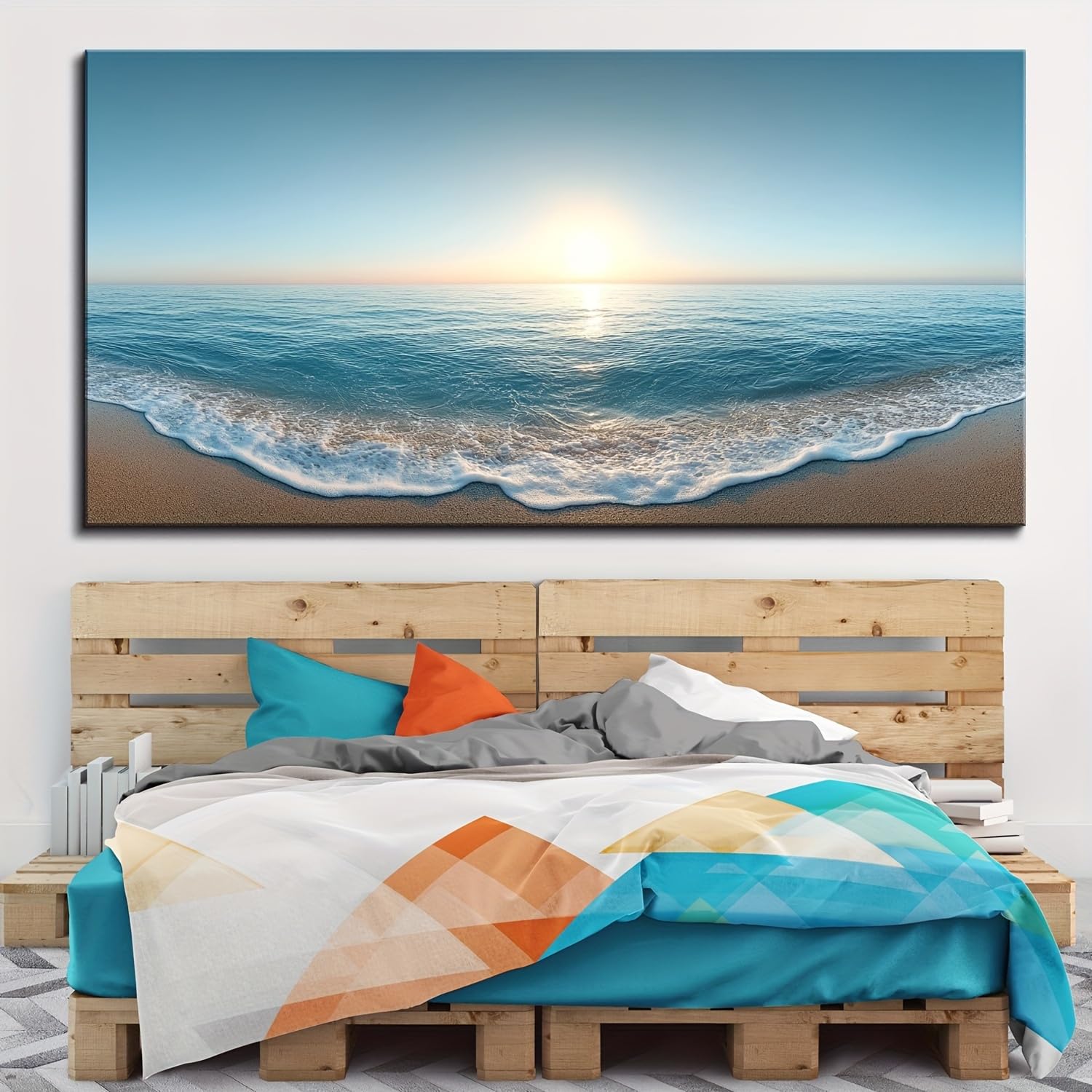 AEFOUU Canvas Art Print Beach Sunset and Wave Scenes Modern Wall Decoration for Living Room Bedroom Office Modern Coastal Picture(70x140cm/28x55in/Frameless)