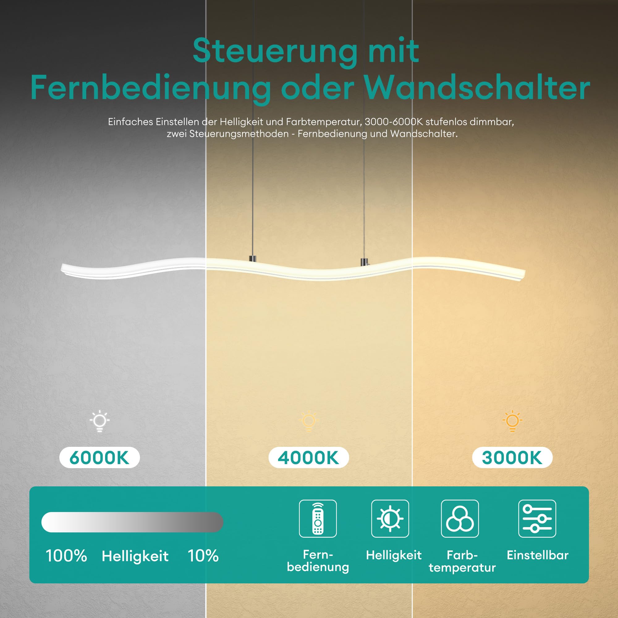 Mai & Mai Lampadario Sospensione 36W, 97 CM, Lunghezza Filo 150 CM, Bianco | Metallo Base, Altezza regolabile, Lampada da Soffitto a Sospensione per Camera da Letto, Cucina e Soggiorno, Bianco, Alivetta
