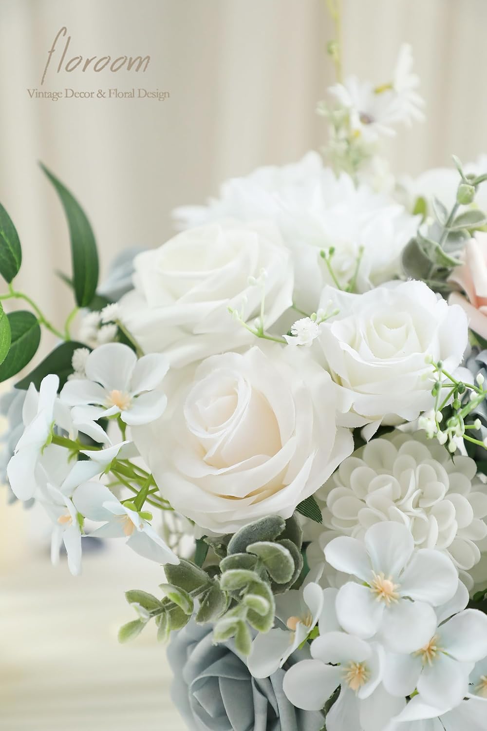 Floroom Powder Blue Ivory Artificial Flowers Fake Roses Dahlias and Greenery Combo Box Set for DIY Wedding Bouquets Bridal Shower Centerpieces Floral Arrangements Party Tables Home Decorations - Image 3