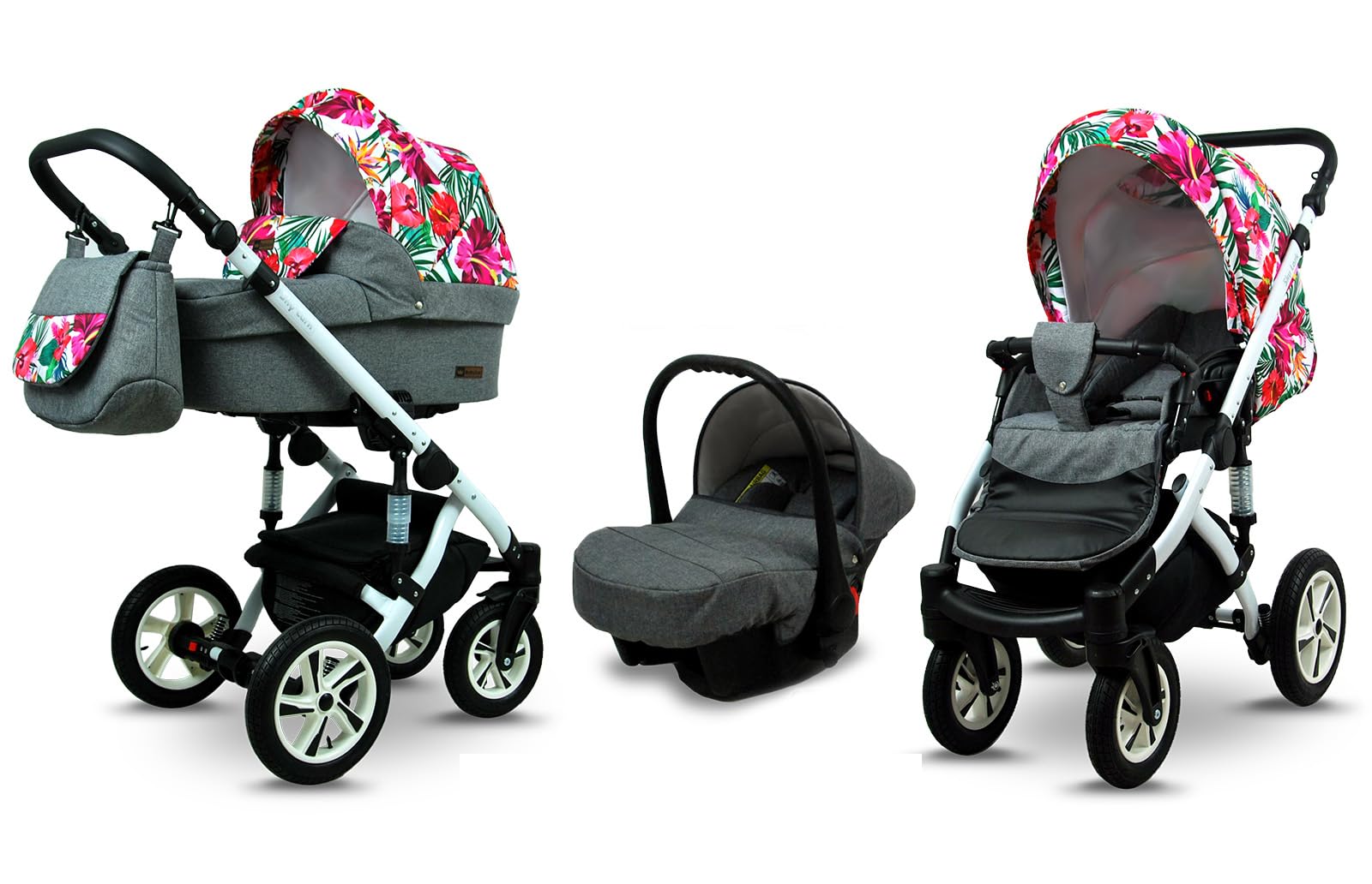 BabyLux® Kinderwagen Set 3 in 1 - Sky Lark - incl. Babywanne, Buggy Sportsitz, Auto-Babyschale - Autositz - Kinderwagenset - Kombikinderwagen mit Wickeltasche, Regenschutz usw.
