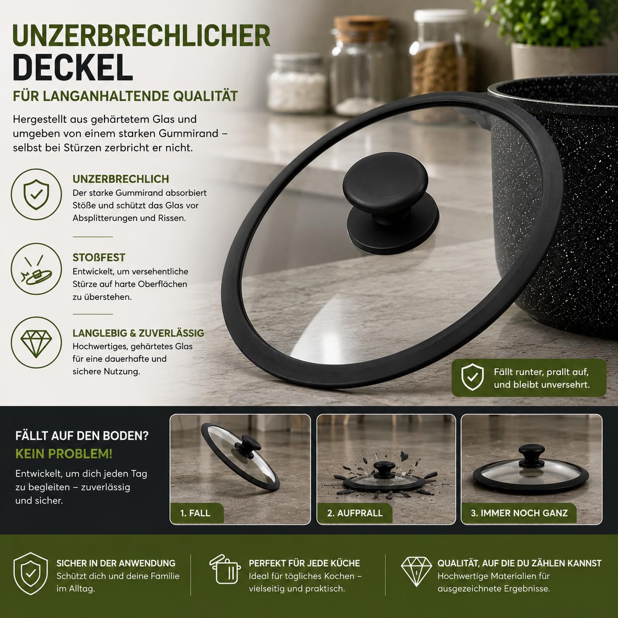 Royal Swiss® Couscous- & Dampf-Topf 12 L – Aluminium mit Stone-Beschichtung – Für alle Herdarten inkl. Induktion – Glasdeckel mit Dampfauslass – Schwarz (12L)