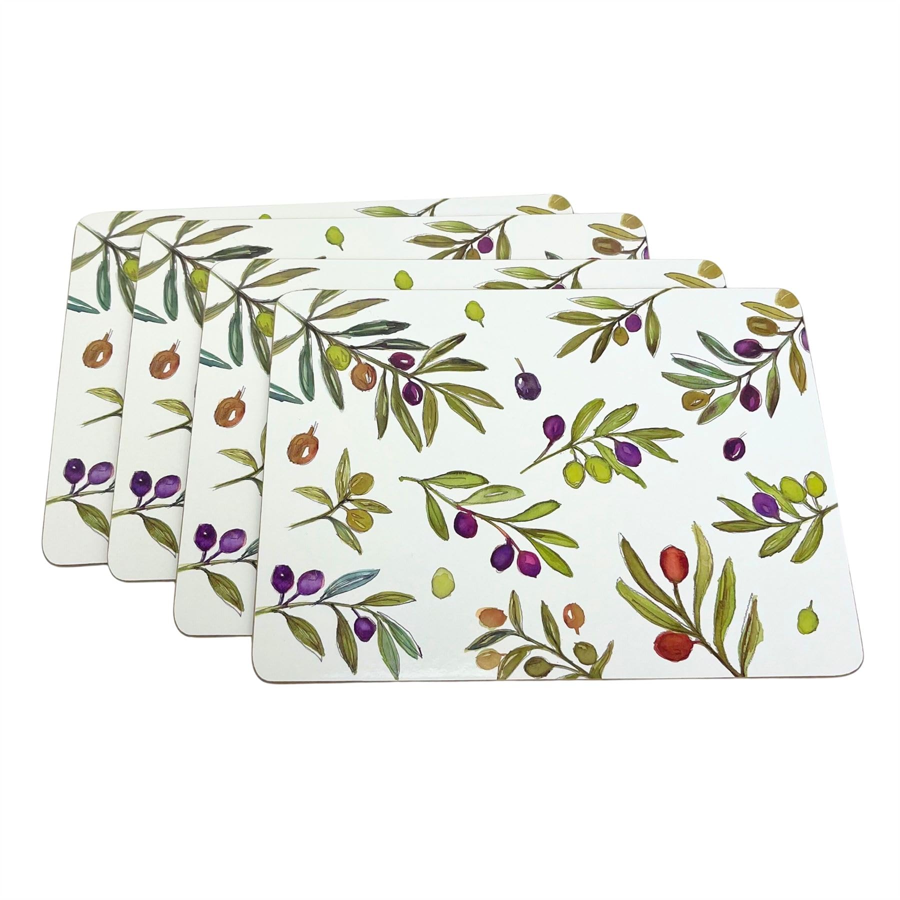 Olive Grove Set of 4 Cork Backed Placemats, 29x21.5cm Mediterranean Design Table Mats, Rectangle Place Mats