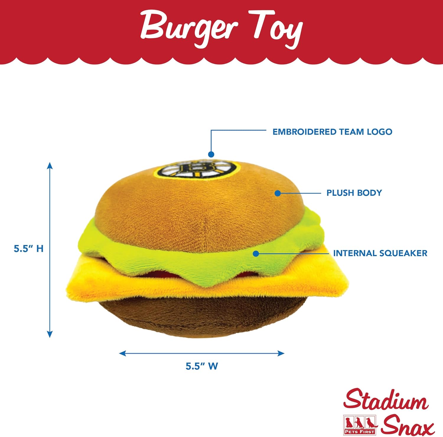NHL ボストン・ブルーインズ チーズバーガー ぬいぐるみ 犬&amp;猫 かわいいスタジアム ハンバーガー スナック ぬいぐるみ