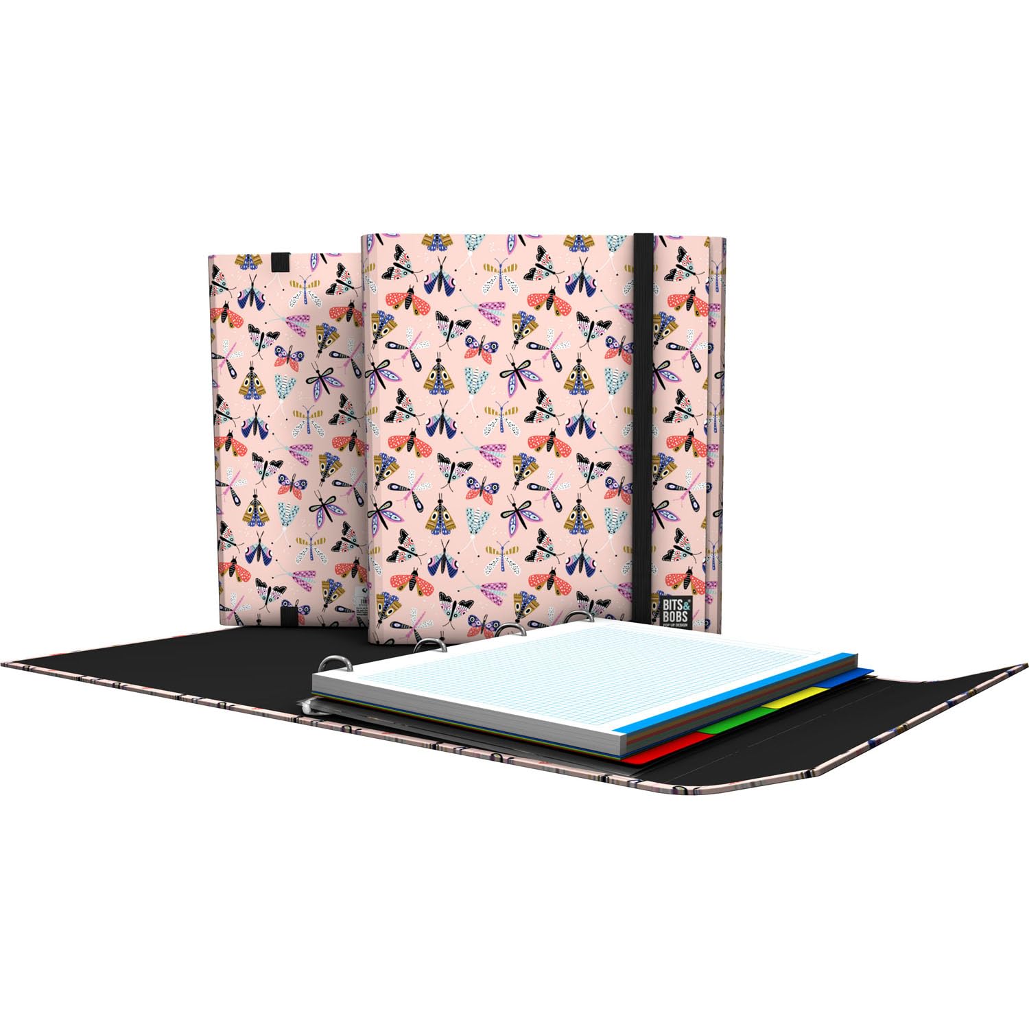 Grafoplás | A4 Ring Binder with Refill and Flap | Butterfly Bits & Bobs | Includes Dividers | Elastic Rubber Closure | Ergonomic Curved Spine | Cudricula Paper 5x5 90g | FSC Certified