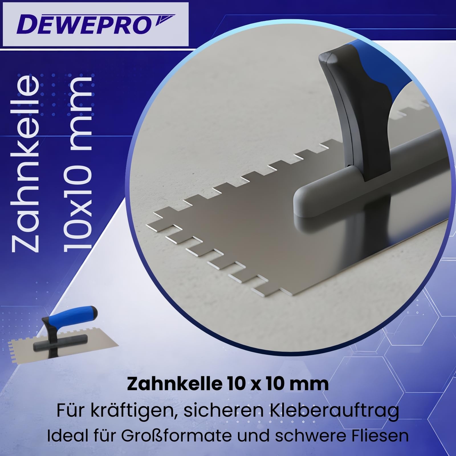 DEWEPRO 5-teiliges Zahnkellen-Set PROFI III aus Edelstahl mit 4x4 mm 6x6 mm 8x8 mm 10x10 mm 12x12 mm für Fliesen Mörtelverarbeitung und Spachtelarbeiten