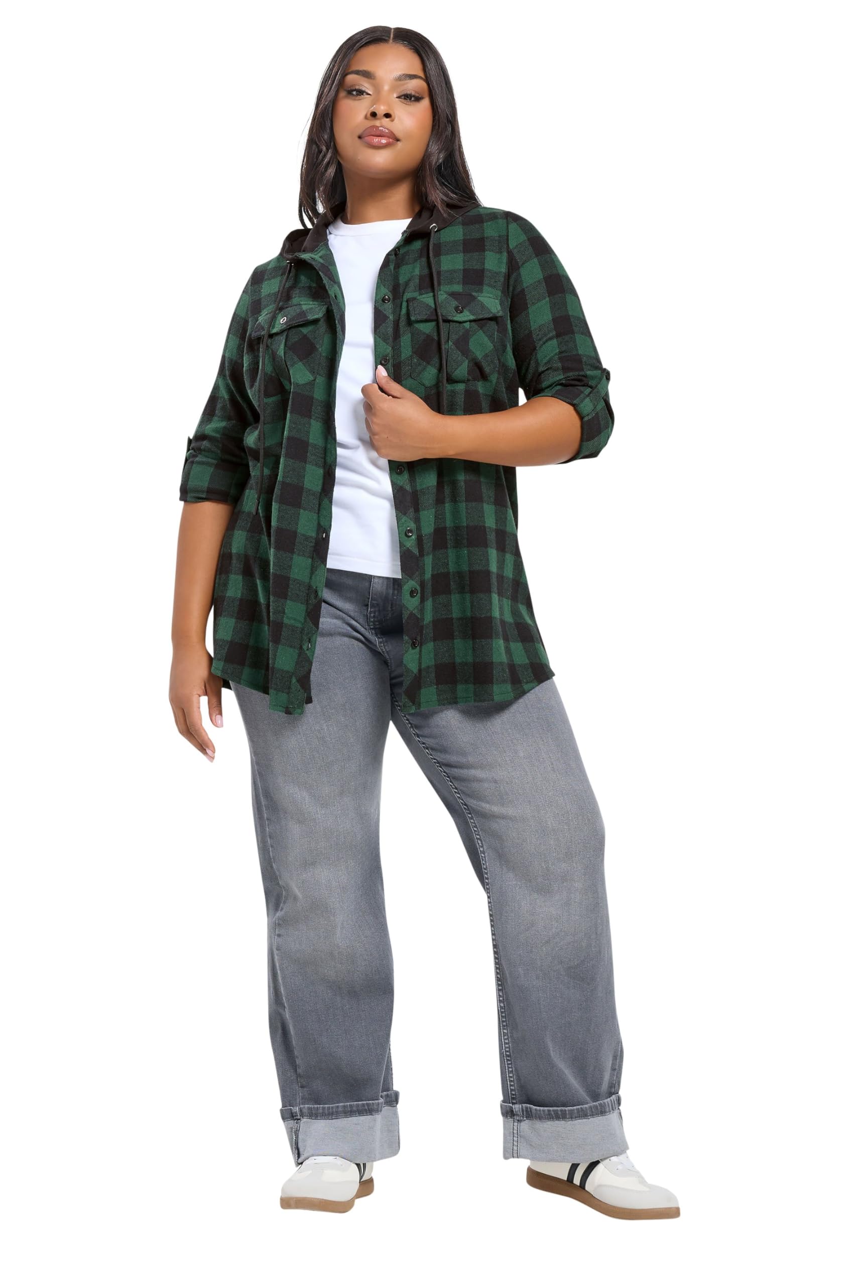 Yours Women's Green Hooded Check Shirt In | : 22/24