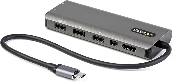 StarTech.com Wieloportowy adapter USB C, USB-C na HDMI lub Mini DisplayPort 4K 60Hz, zasilanie 100 W, 4-portowy hub USB 10 Gb/s, mini stacja dokująca USB typu C z kablem 30.5 cm (DKT31CMDPHPD)
