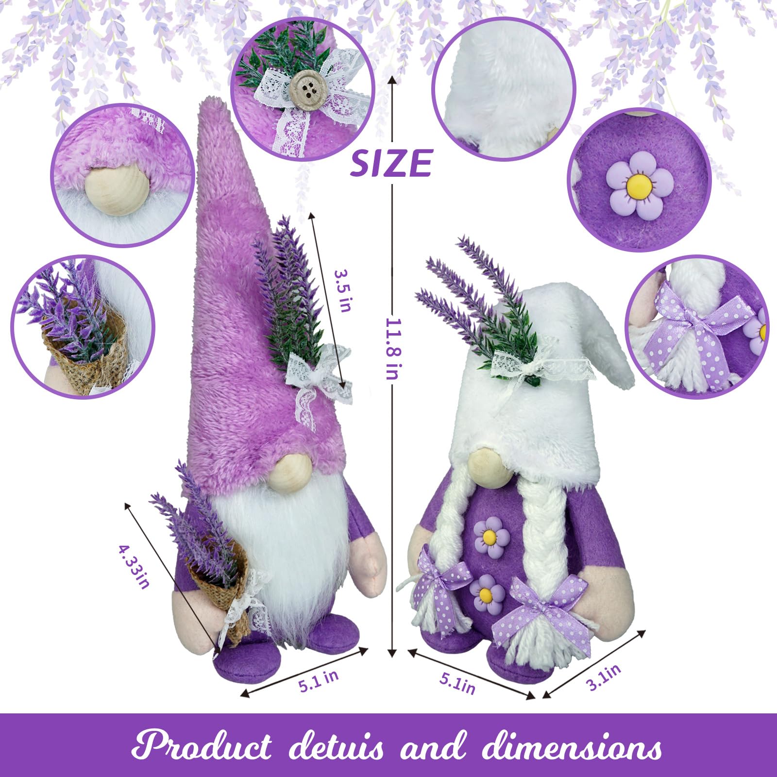 Gnomo svedese primaverile in peluche lavanda decorazione per la casa regalo fatto a mano viola per cucina vassoio