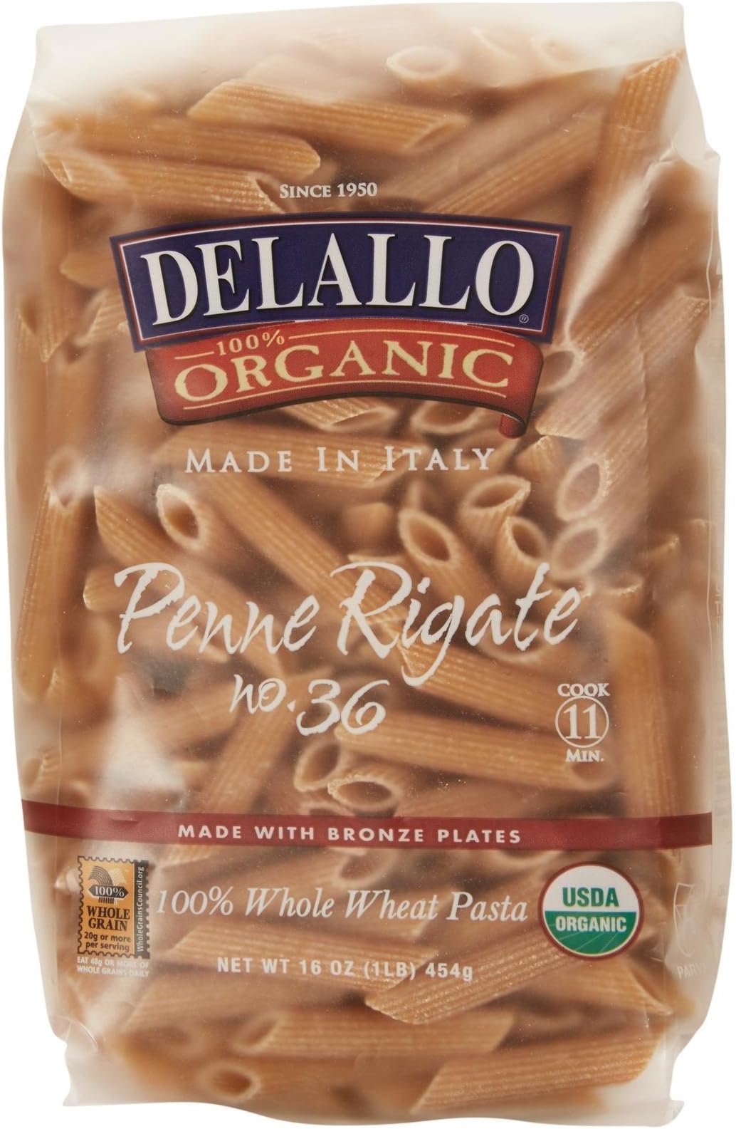 DeLallo Organic Whole Wheat Penne Rigate No.36 ,16 Ounce