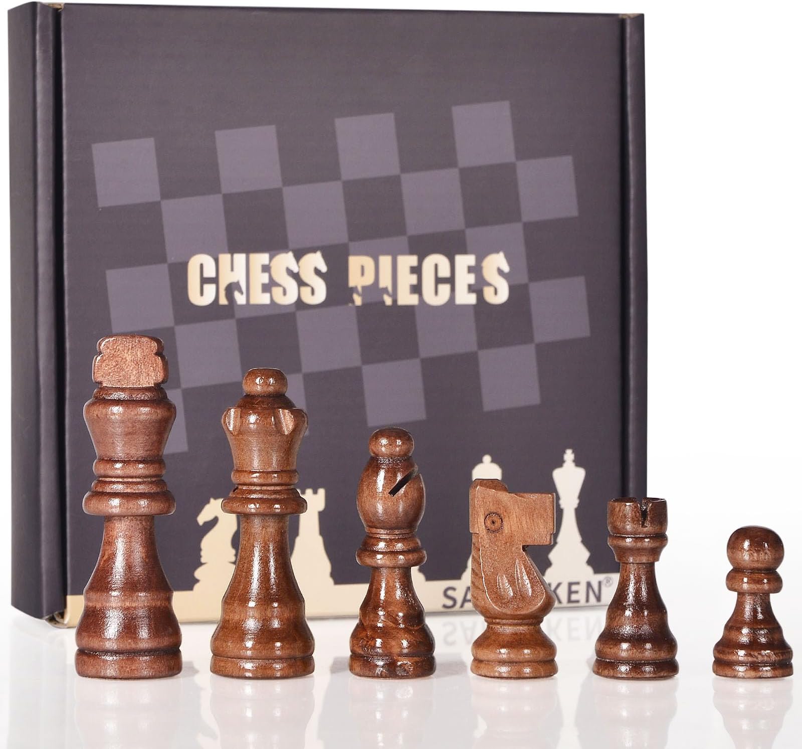 32 Pieces Wooden Chess Pieces 3" Handcrafted Chessmen (Pieces Only) Tournament Staunton Chessmen with Storage Bag with King Figures Chess Game Chess Accessories