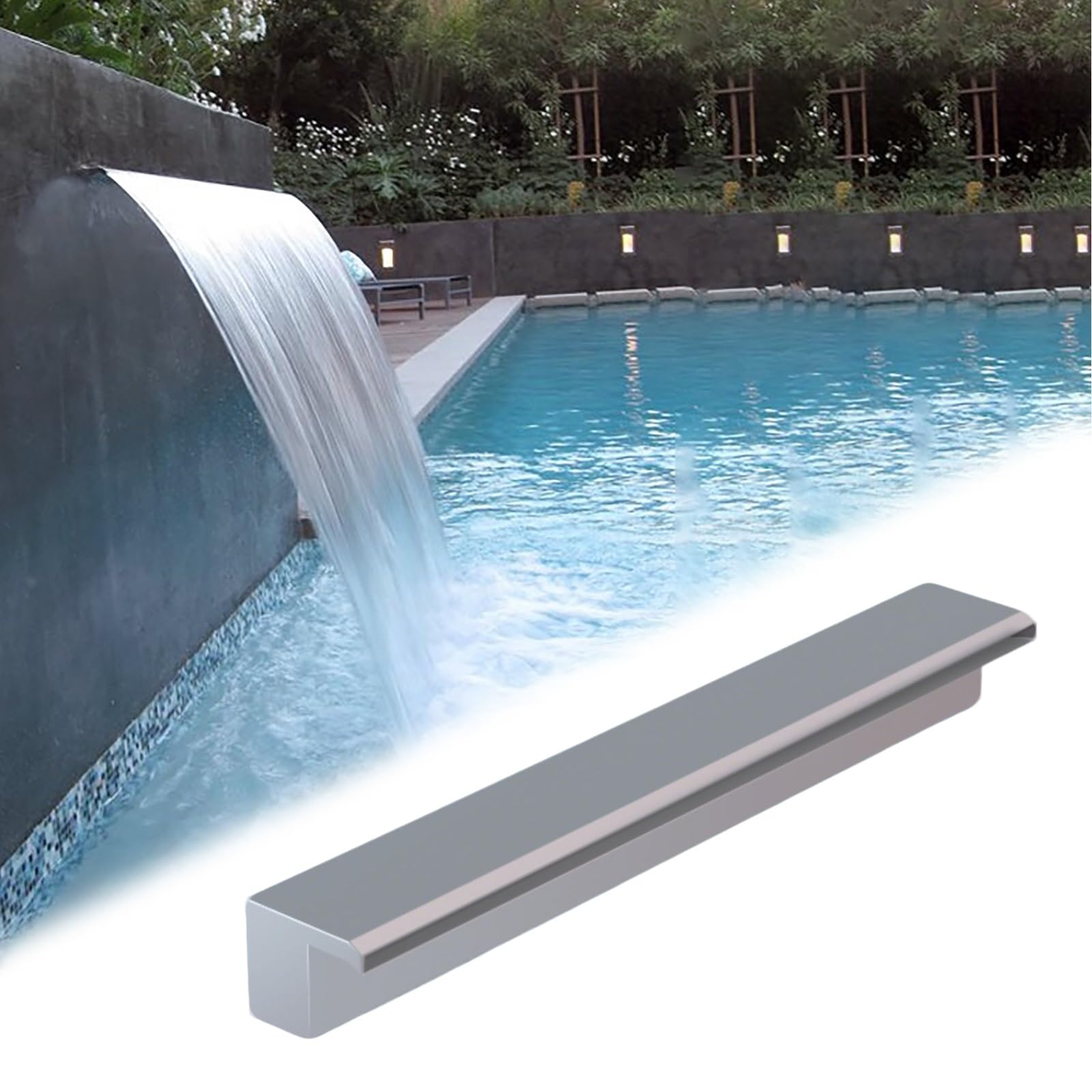 Cascata all'aperto per cortile, giardino, terrazza, spa, fontana da 90 cm, kit cascata argento per stagni e decorazioni esterne
