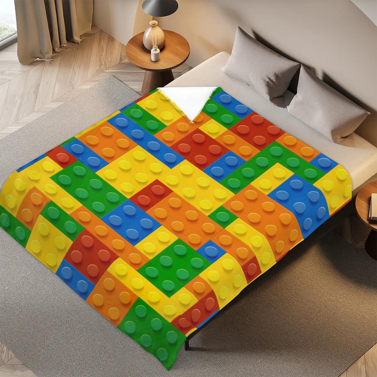 Colorful Building Blocks Kids Throw Blankets for Boys, Plush Toddler Blanket for Girls, Plush Fleece Blankets Warm Cozy Blanket for Couch Bedroom Sofa All Season 50 x 60''