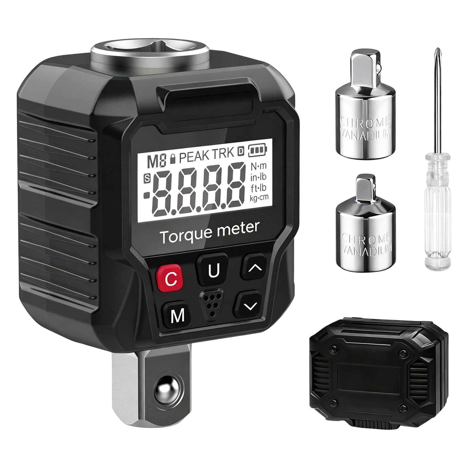 Digital Torque Gauge Adapter 1/2 Inch Drive with Display for Controlled Fastening, Ratchet Setup and Garage Repair