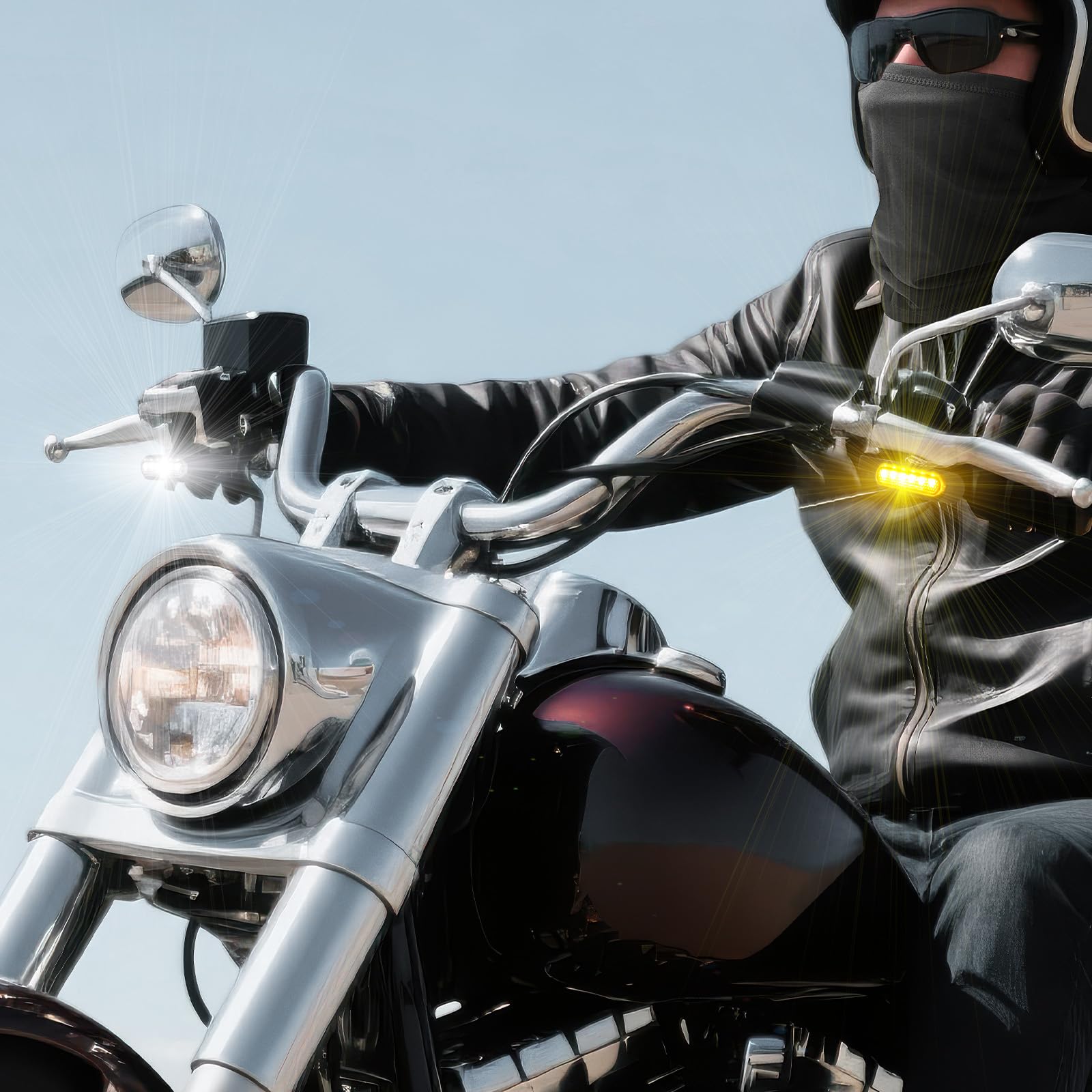 DREAMIZER Clignotants LED pour Guidon avec Feux de Position Avant Universels Compatible avec Harley Sportster Dyna Honda Shadow Kawasaki Vulcan Yamaha V-Star Road Star