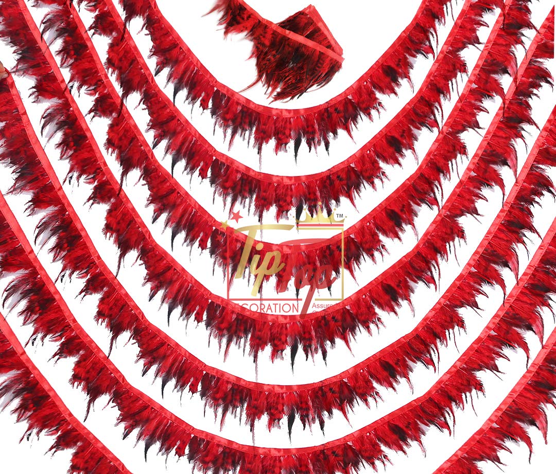 Tiptop Decoration Natural Hackle Pointed Dyed Feathers Trim Fringe Lace (4-5 Inch) (9 Meters) (Imperial Red) 4