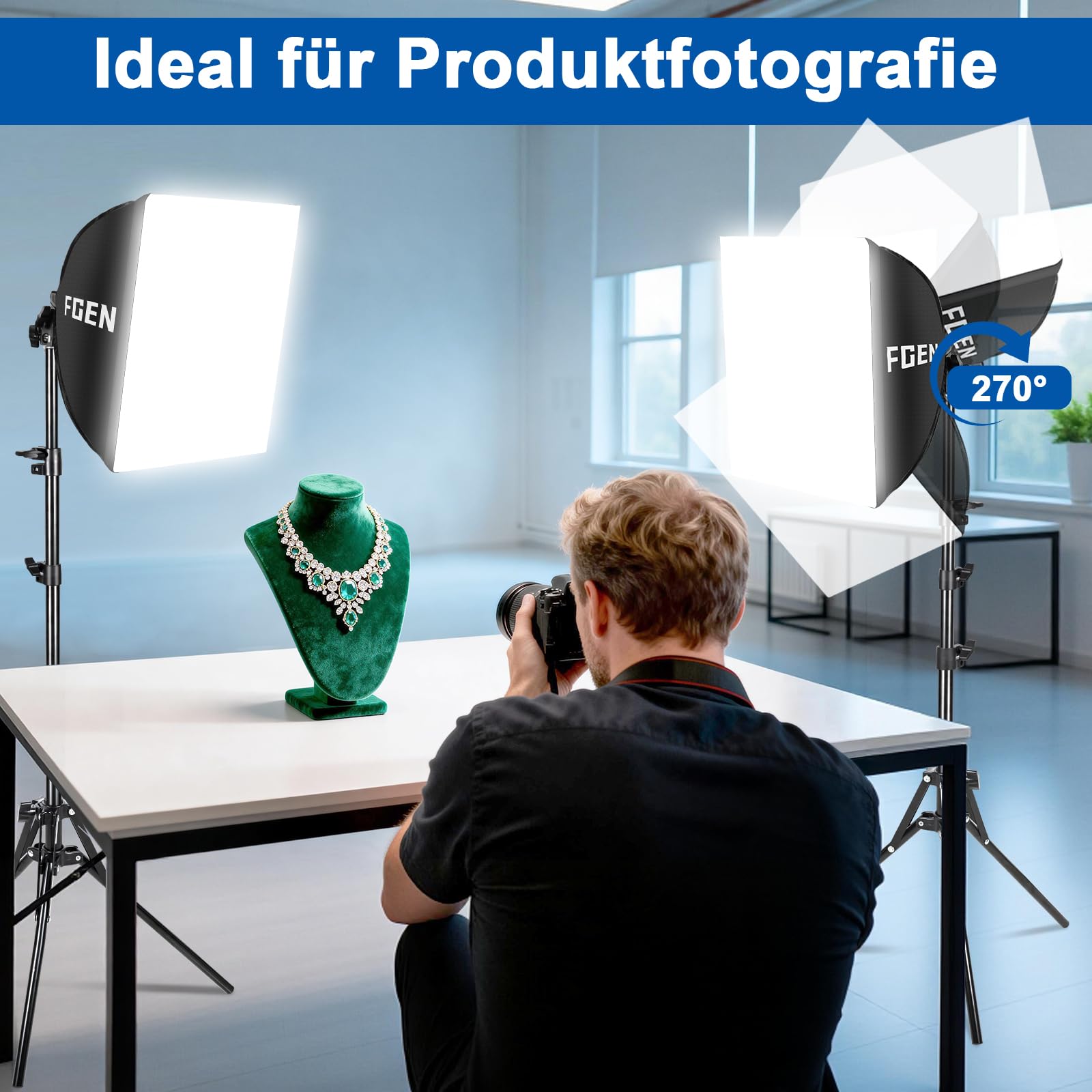 Softbox LED 85W Pilot Regulowany 2700-6400K | Z trzonkiem E27 i statywem 150 cm do portretów, wideo i fotografii produktowej.