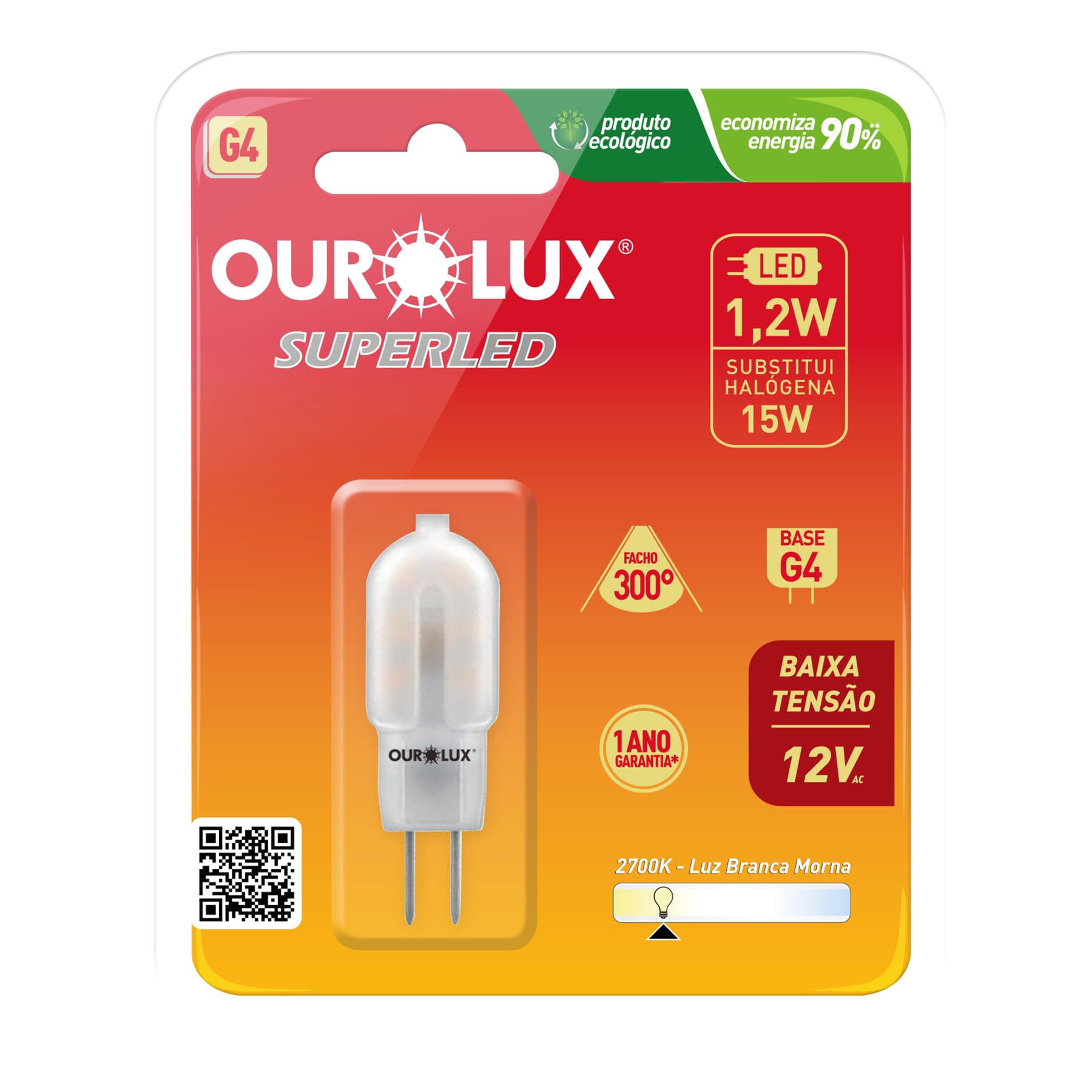 Lâmpada SUPERLED Bipino G4 1,2W 12V 2700K 300° OUROLUX | Amazon.com.br